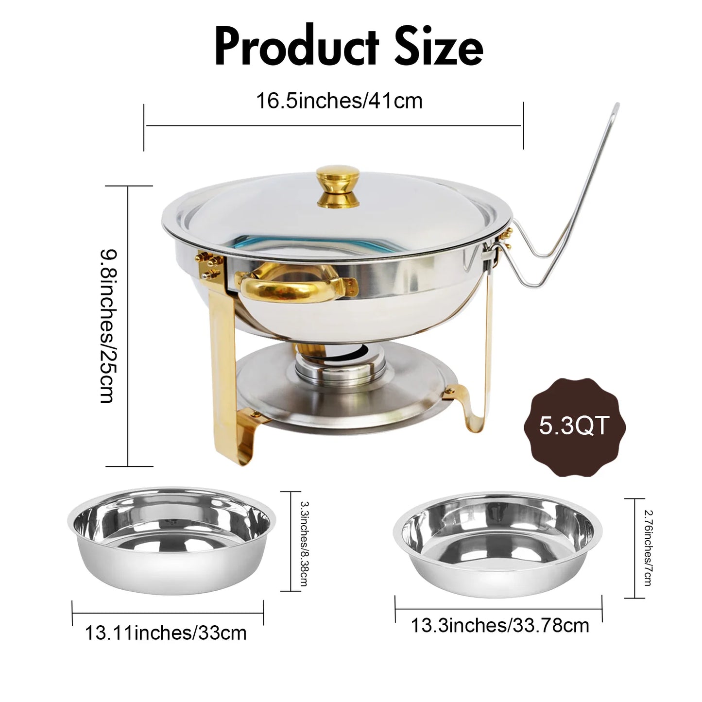 Stainless Steel Chafing Dish Buffet Set With Half Gold Plating