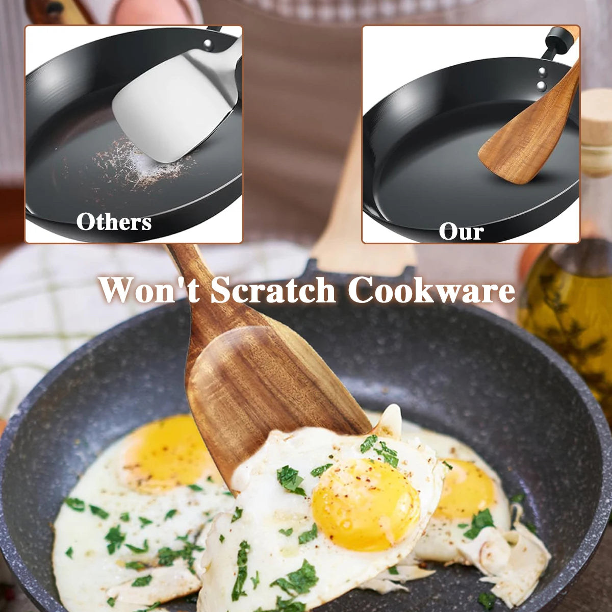 5 Piece Wooden Kitchen Utensil Set With Ergonomic Handles