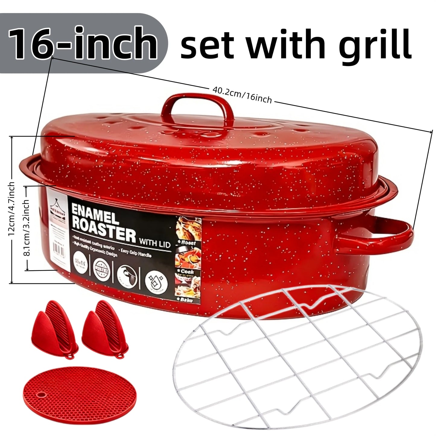 Enamel Carbon Steel Roasting Pan With Lid Oval Roaster