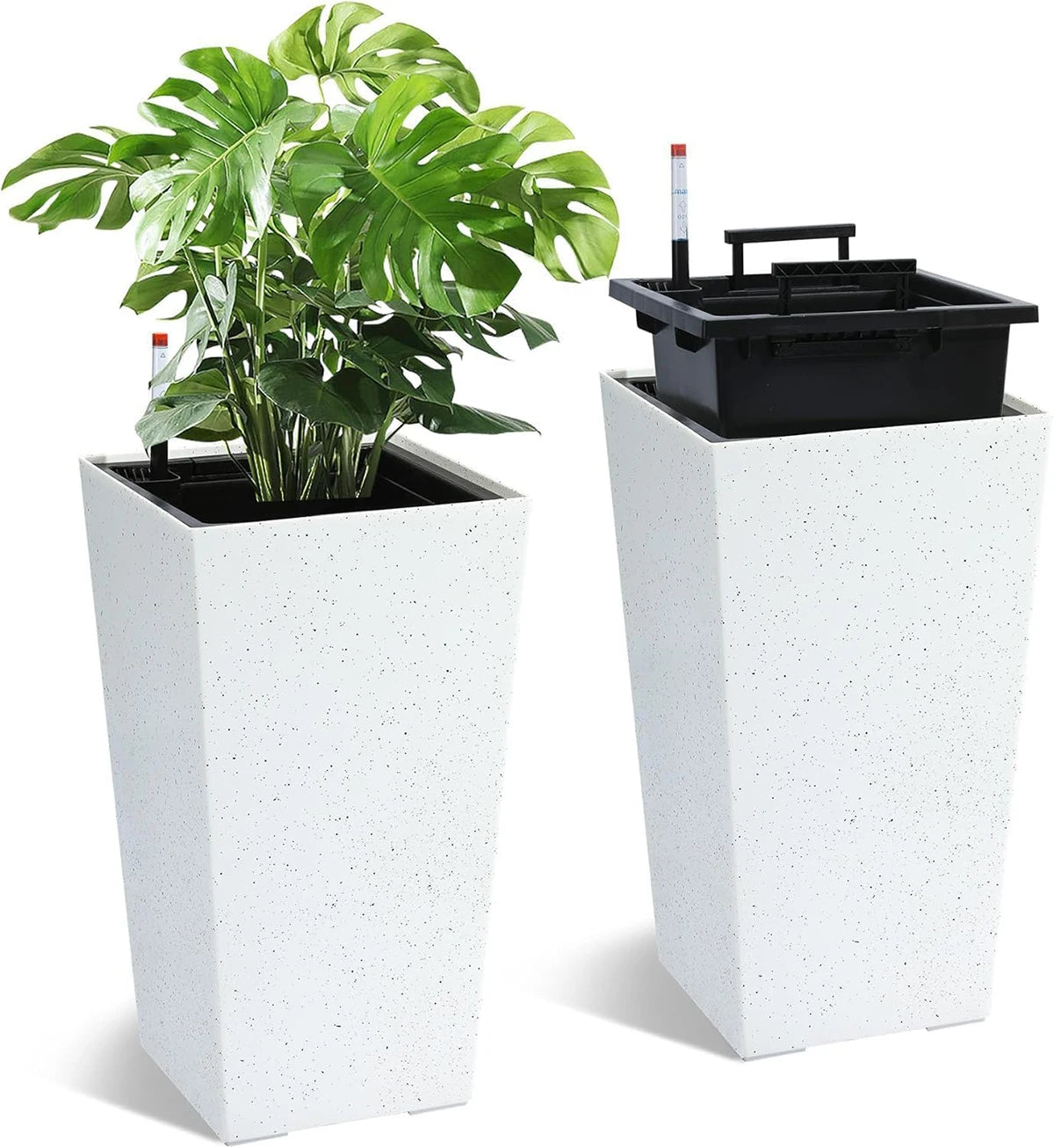 TWISTER.CK Rectangular Planters Set Of 2 With Drainage Holes Water Level Monitor