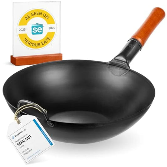 Carbon Steel Wok Pan Preseasoned Flat Bottom Stir Fry