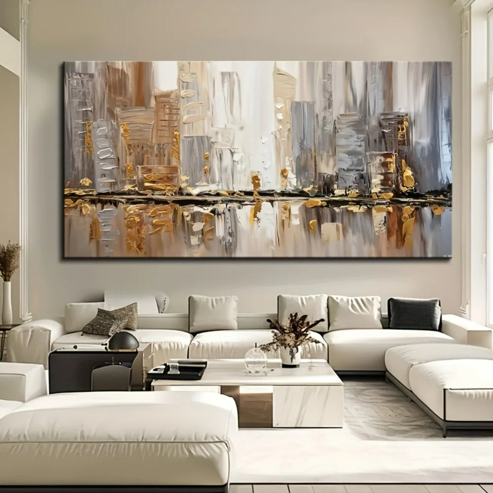 Modern Abstract Oil Painting With Pine Frame Art Deco Style