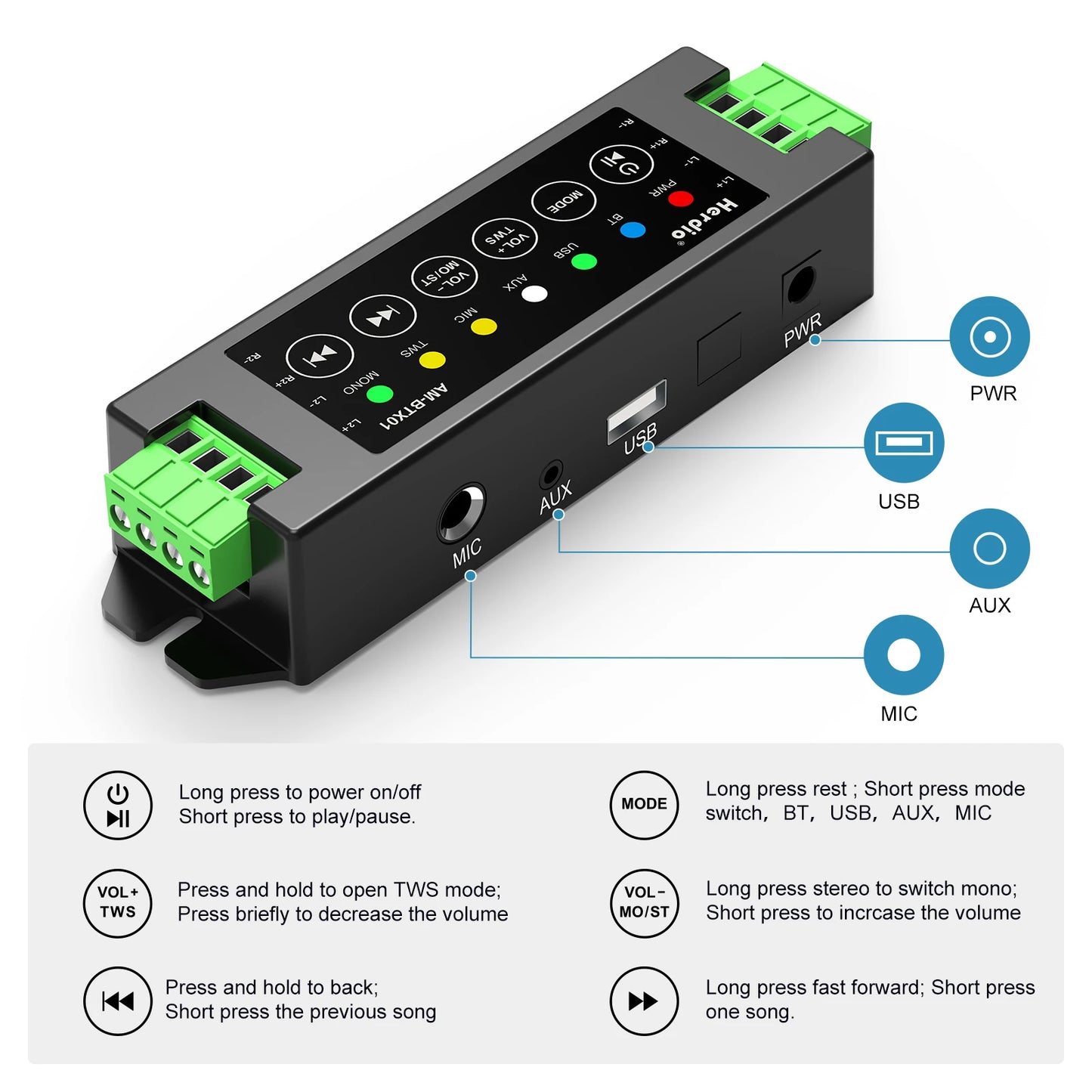 Herdio 4 Channel Bluetooth Amplifier 200W Output With 24V5A Power Supply