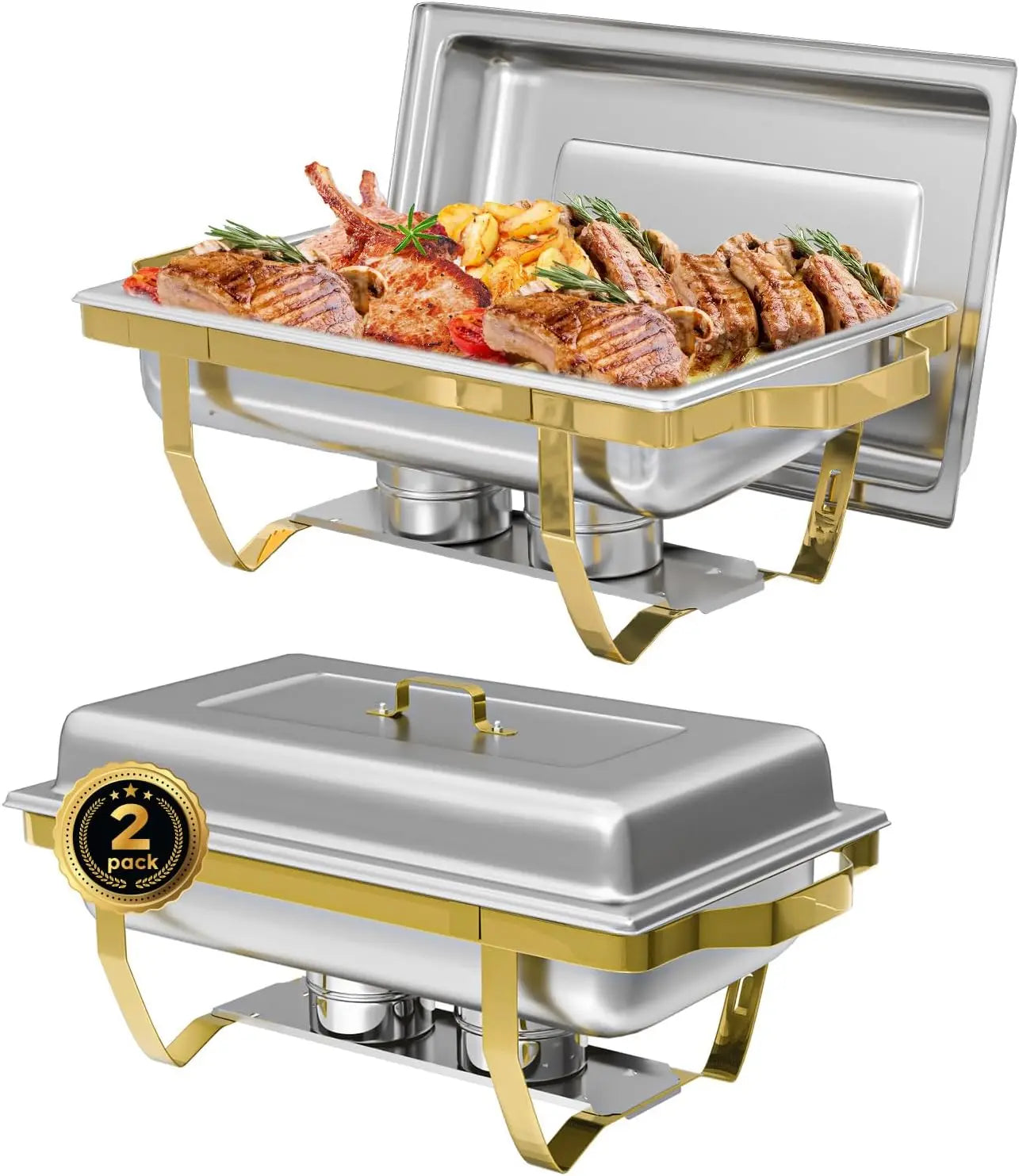Two To Four Pack Rectangular Stainless Steel Chafing Dishes Set