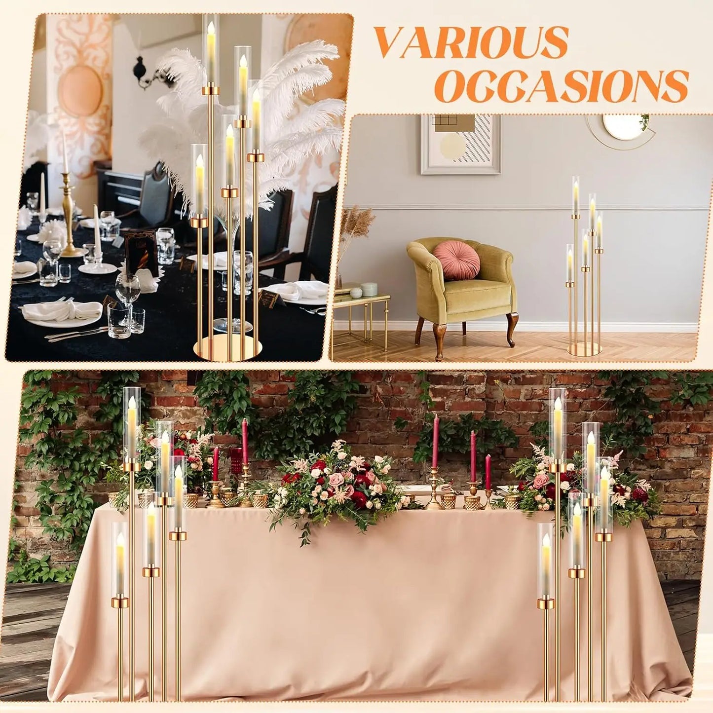 Metal Floor Candelabra Set For Wedding 5-Arm Centerpiece Candlesticks