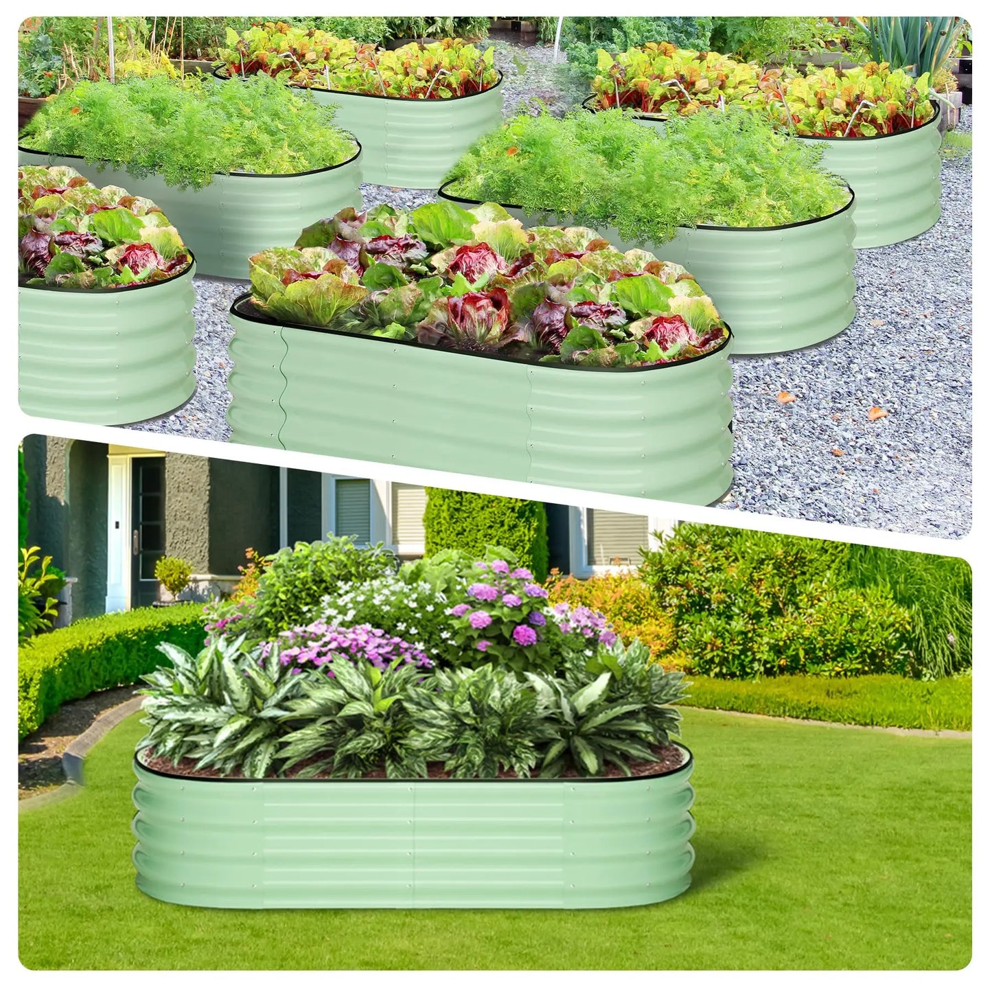 HiMISS 2 Pack Oval Galvanized Steel Raised Garden Bed