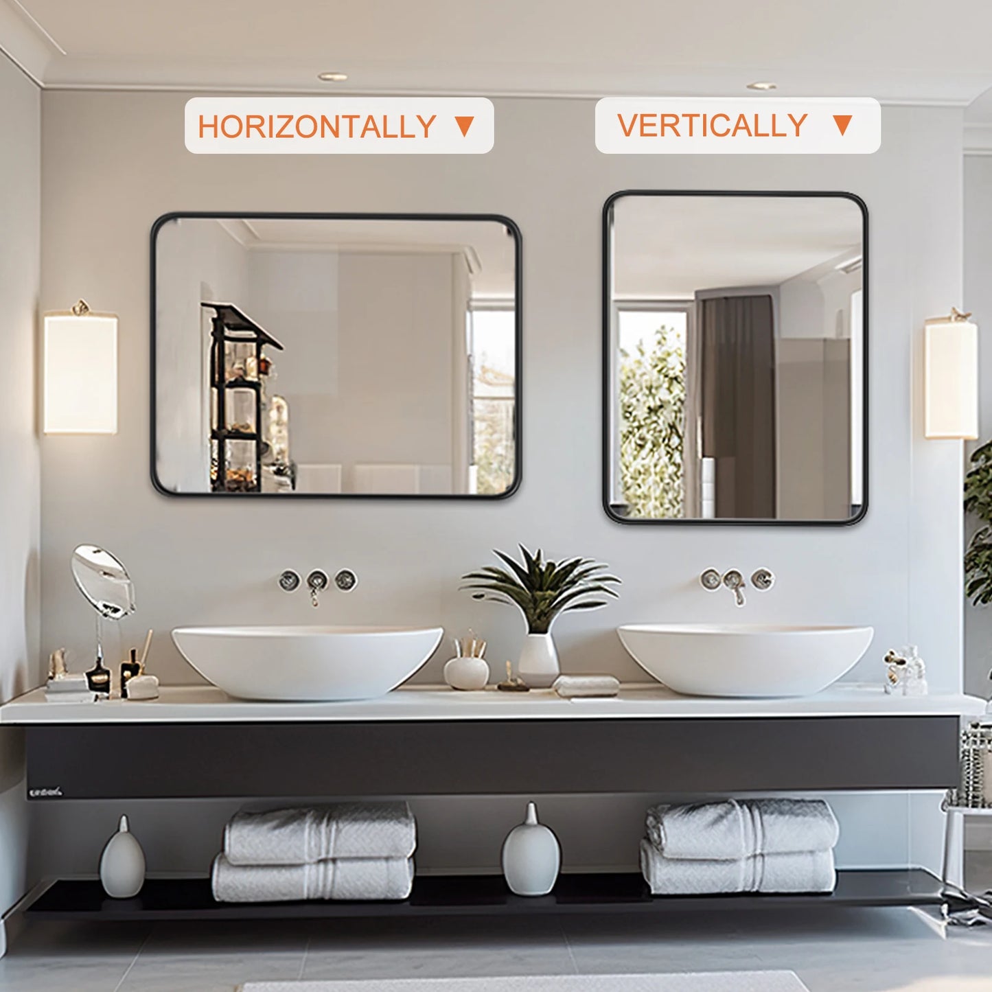 JHK Matte Metal Framed Bathroom Mirror Wall Mounted