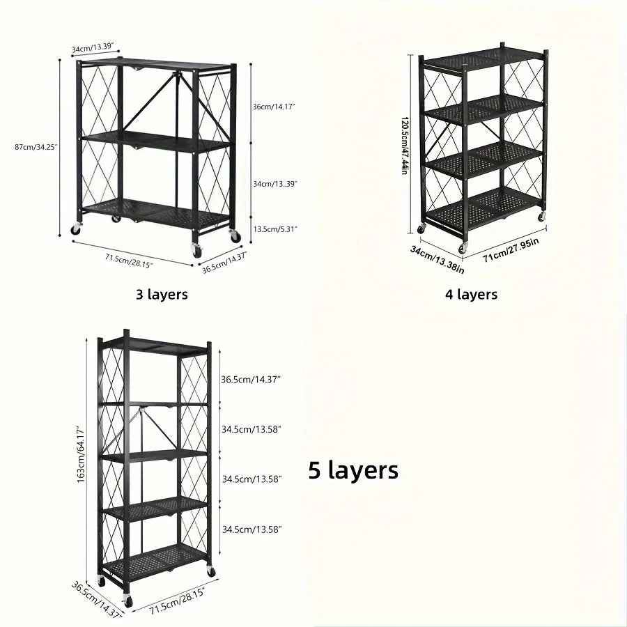 Heavy-Duty Foldable Metal Storage Rack With Wheels for Movable Organization