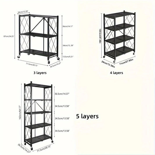 Heavy-Duty Foldable Metal Storage Rack With Wheels for Movable Organization