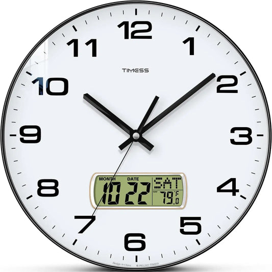 Calendar Wall Clock Battery Operated With Fahrenheit Temperature Display