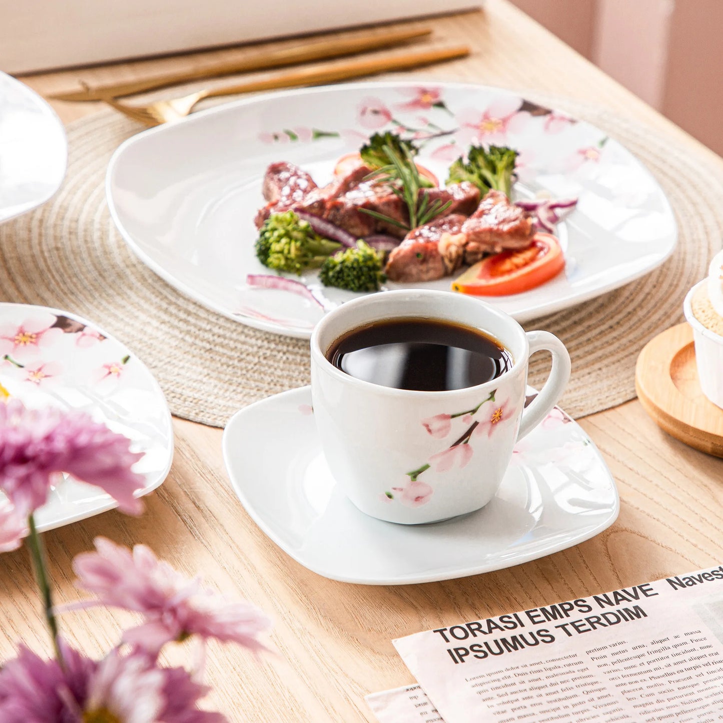 Malacasa Annie Porcelain Dinnerware Set With Cups And Saucers Floral