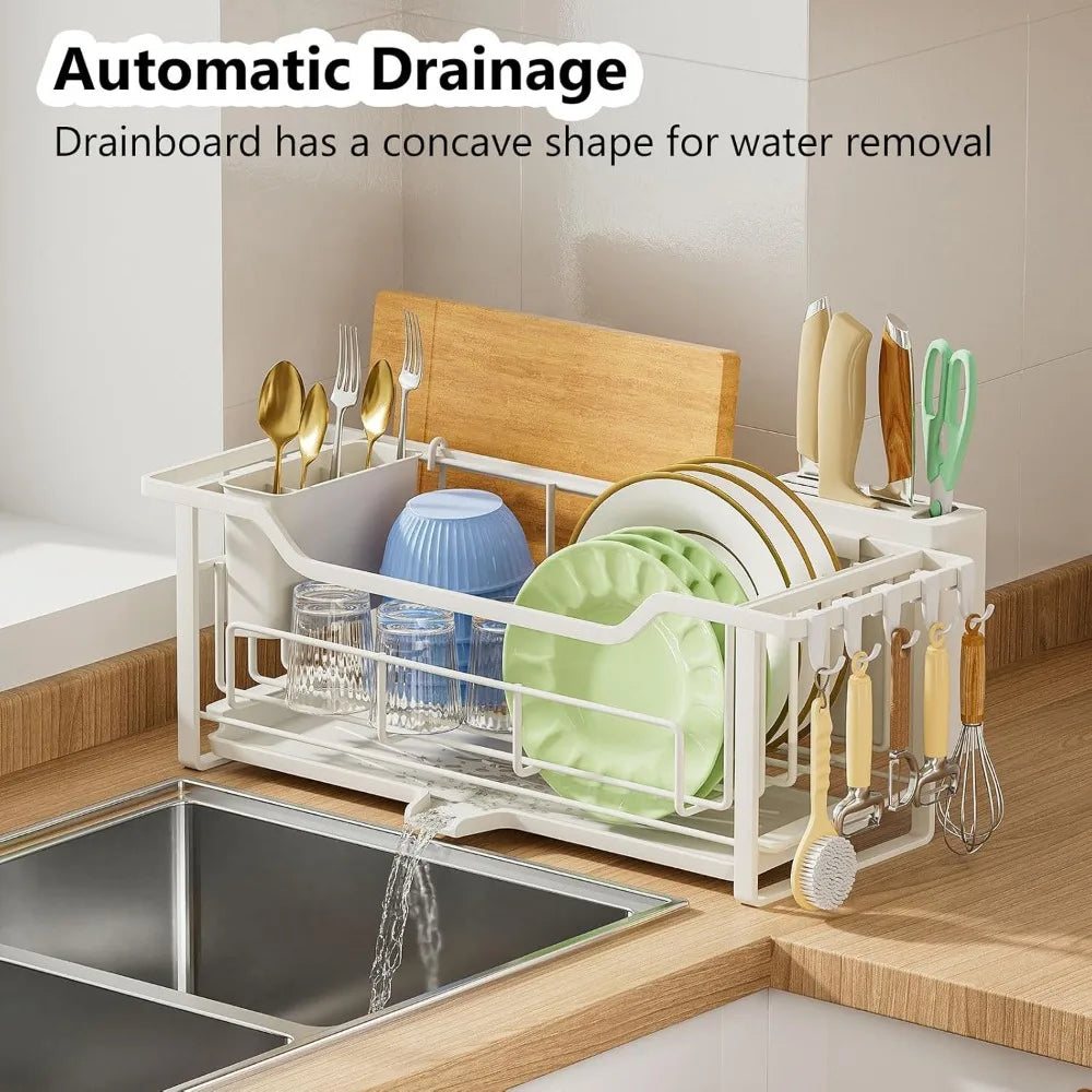 NBVCX Narrow Auto Drain Dish Rack With Removable Cutlery Basket