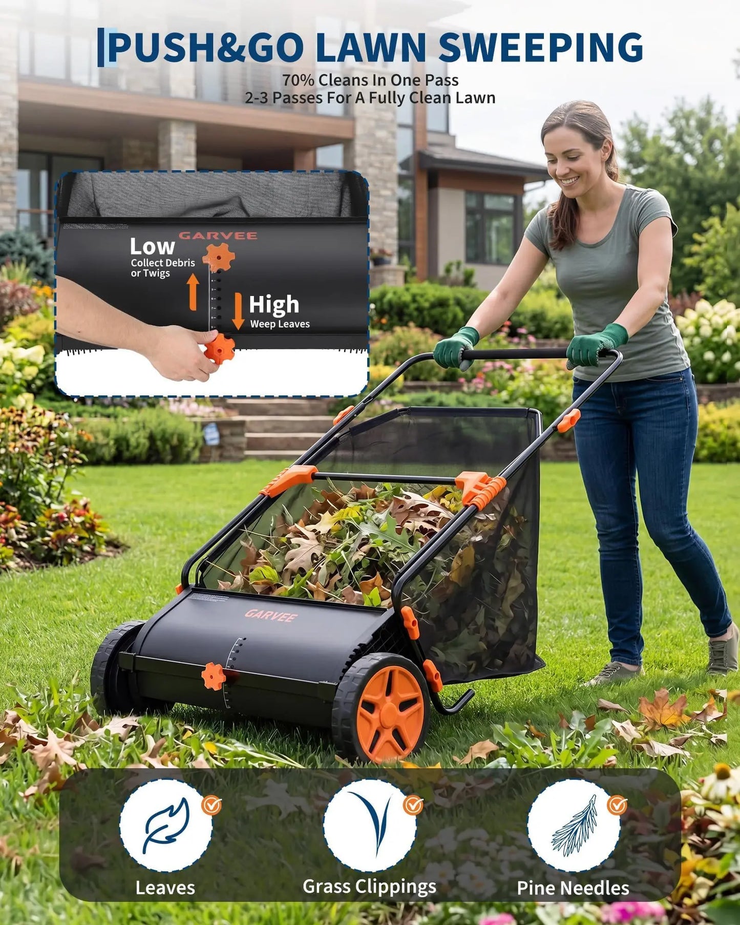 Studyset Heavy-Duty Push Lawn Sweeper With Mesh Bag