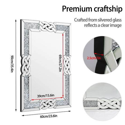Crystal Diamond Rectangle Wall Mirror Silver Sparkle Hanging Mirror