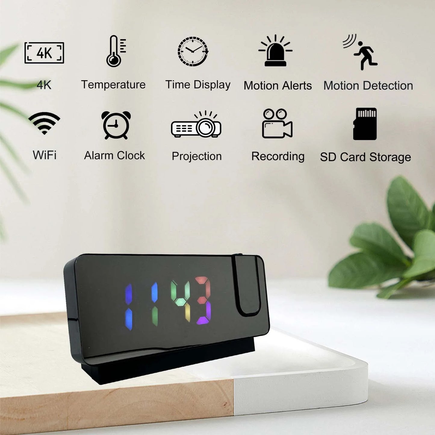 Ouvis 4K Ultra HD Projection Alarm Clock Camera With WiFi Motion Detection