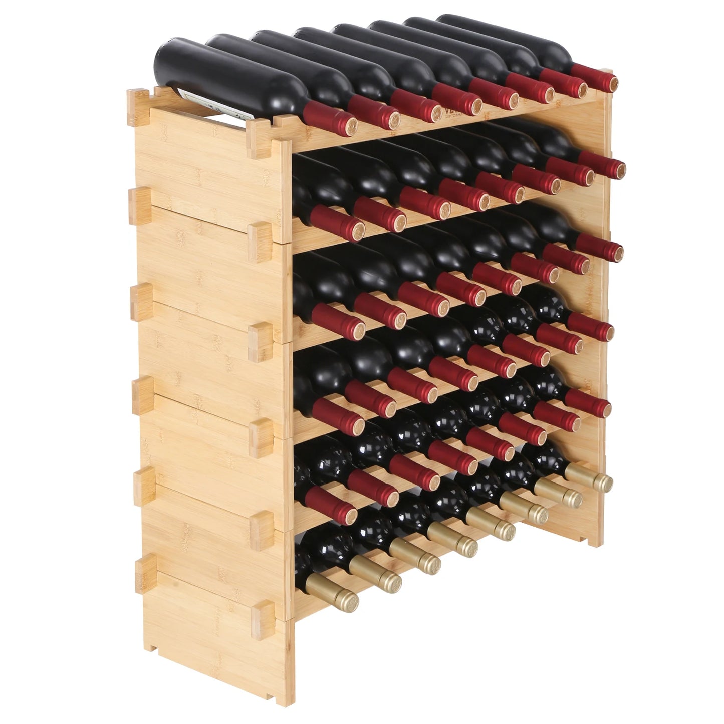 SucceBuy Bamboo Wine Rack 8-Tier Stackable Free Standing Storage