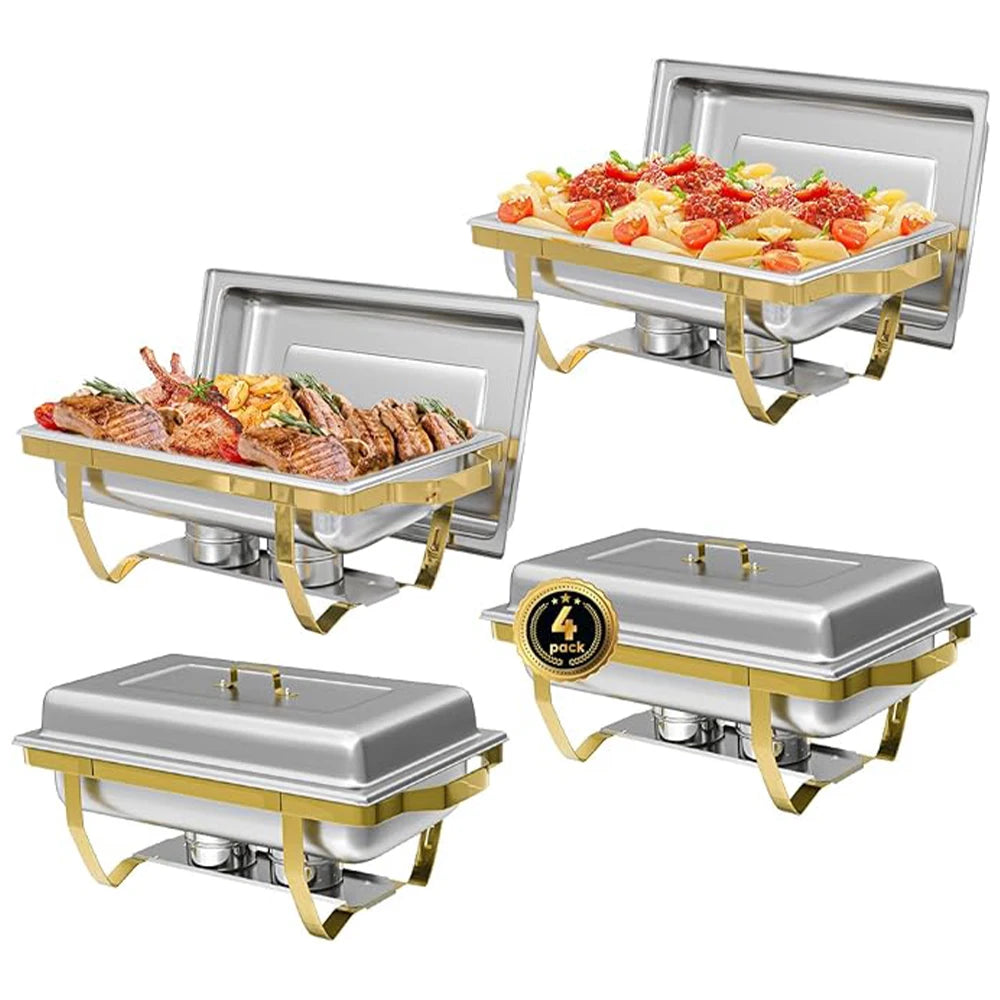 Two To Four Pack Rectangular Stainless Steel Chafing Dishes Set