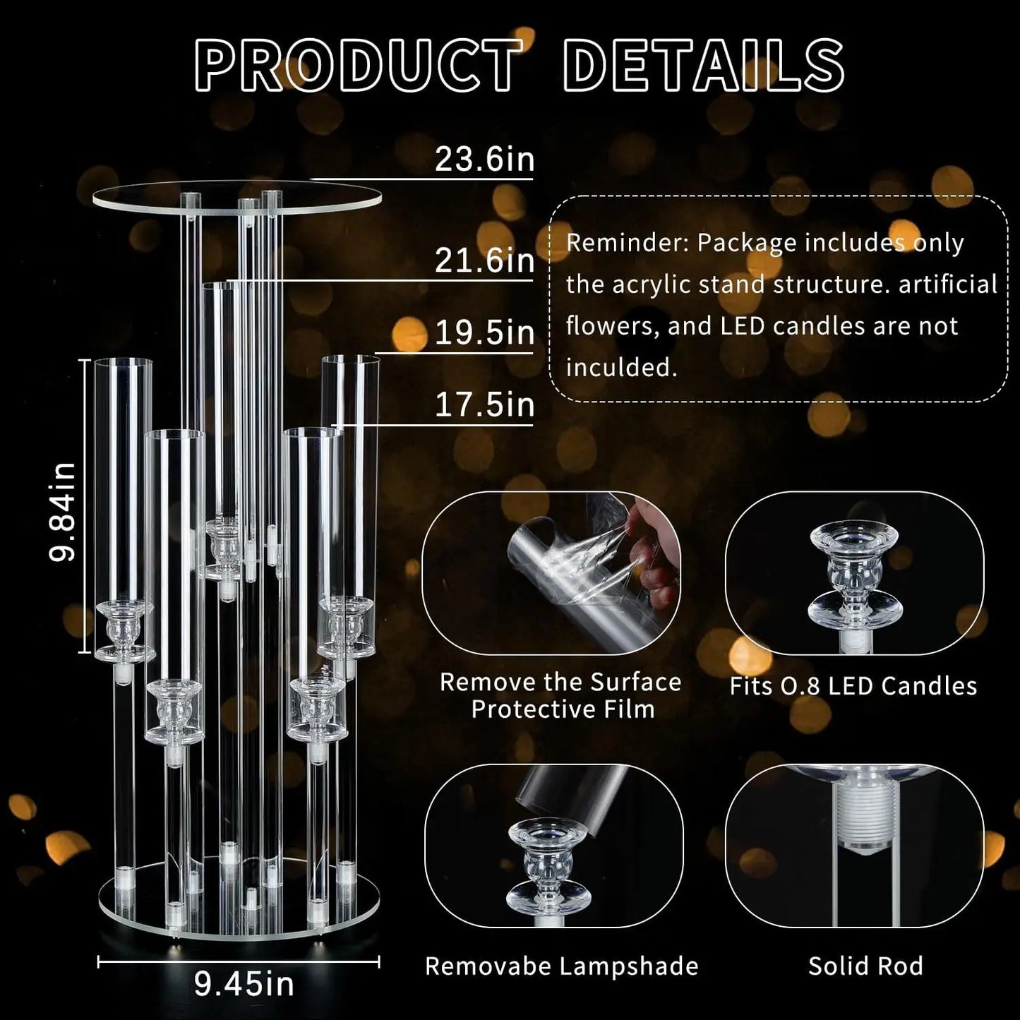 4 Piece Clear Acrylic Candelabra Centerpiece Stand for Weddings