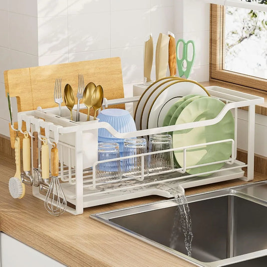 NBVCX Narrow Auto Drain Dish Rack With Removable Cutlery Basket