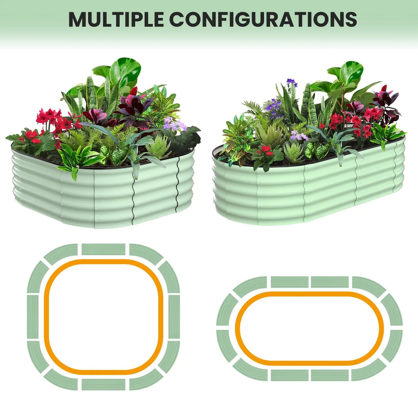HiMISS 2 Pack Oval Galvanized Steel Raised Garden Bed
