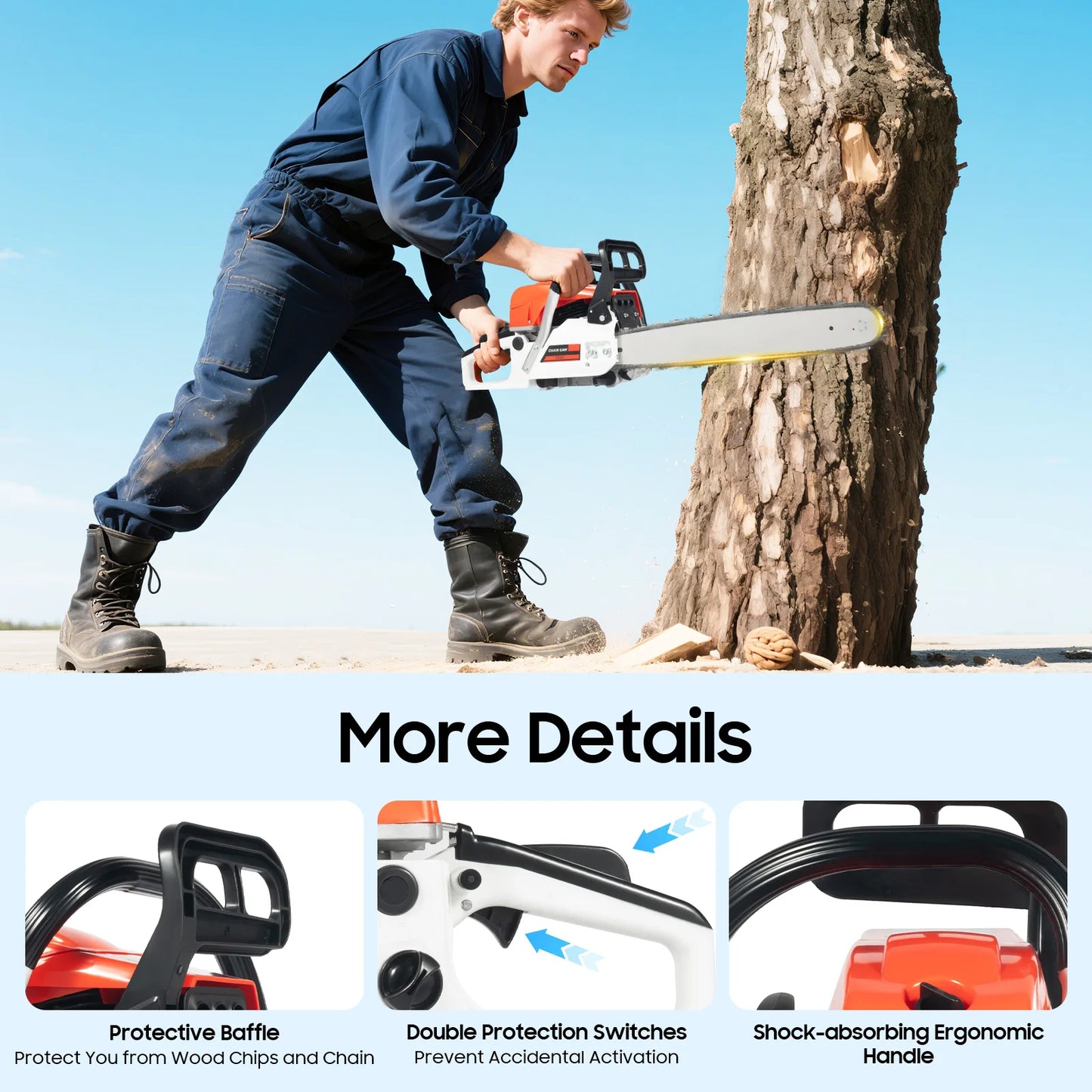 Gasoline Chainsaw 2.0kW 2-Stroke Engine For Forest Harvesting