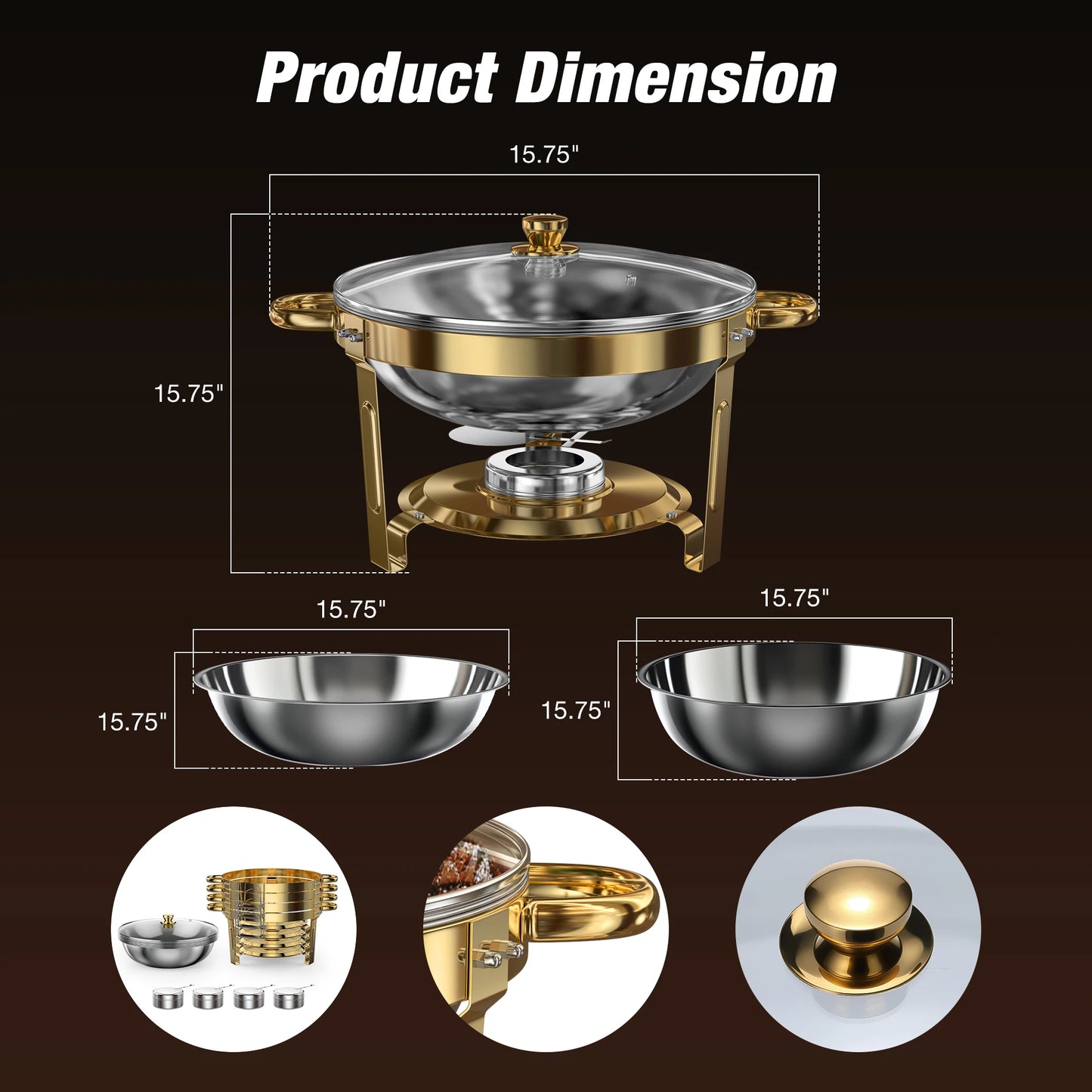 Round Stainless Steel Chafing Dishes Set For Buffets