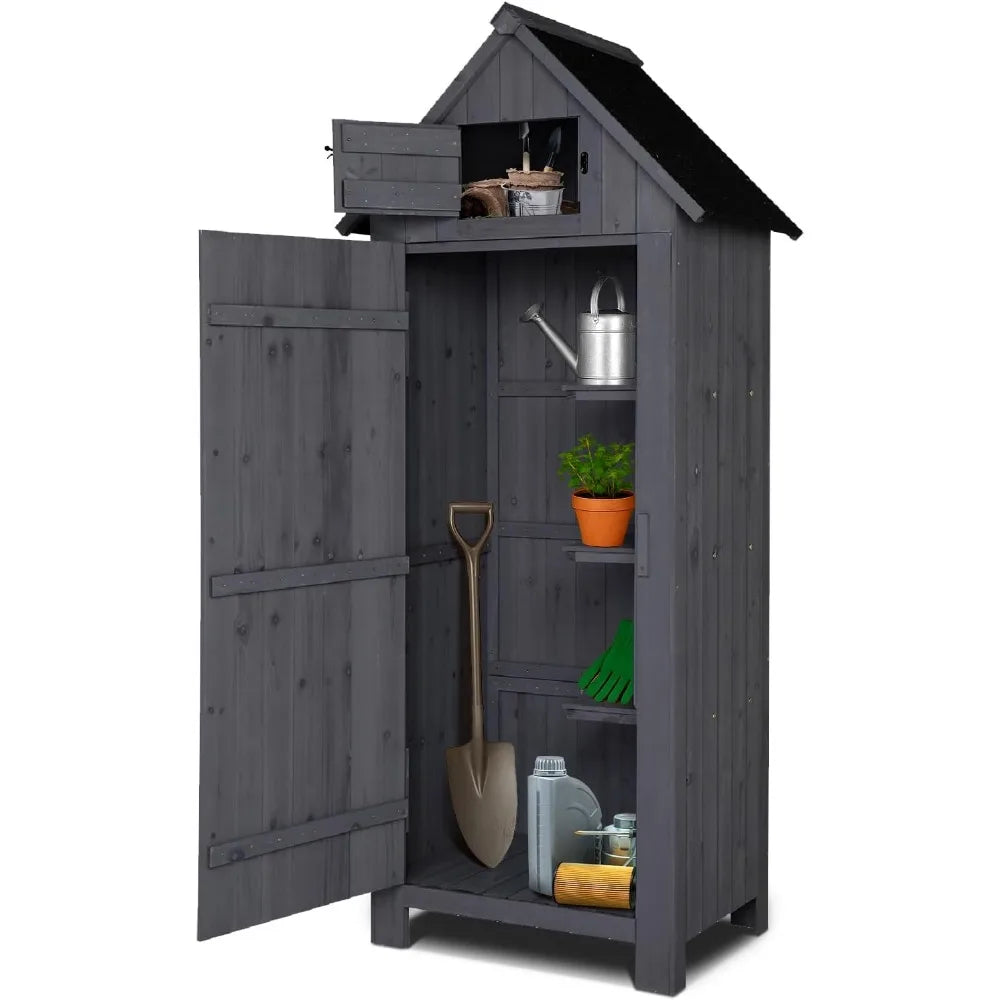 Outdoor Wooden Storage Shed With Lockable Door For Garden Tools
