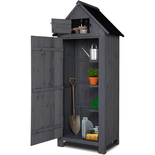 Outdoor Wooden Storage Shed With Lockable Door For Garden Tools