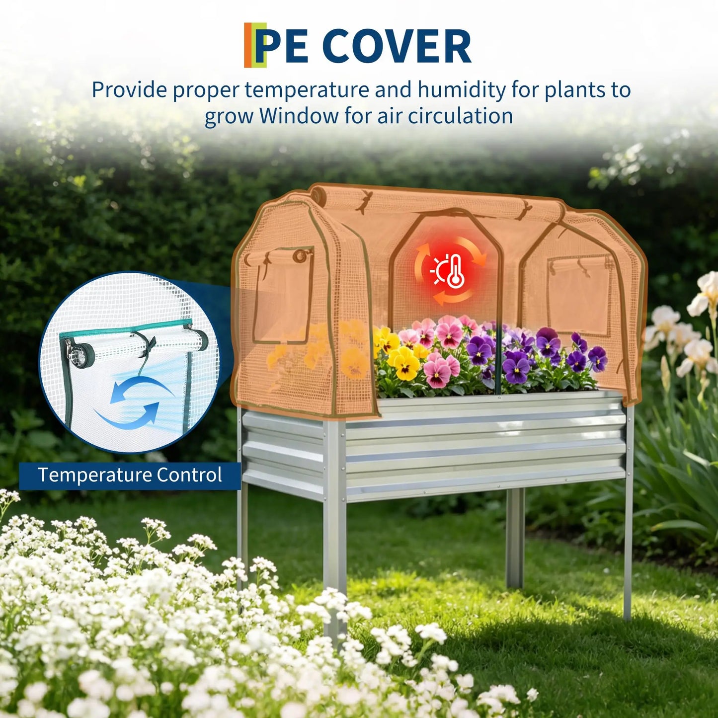 HiMISS Galvanized Raised Garden Bed With Cover And Legs For Vegetables And Herbs