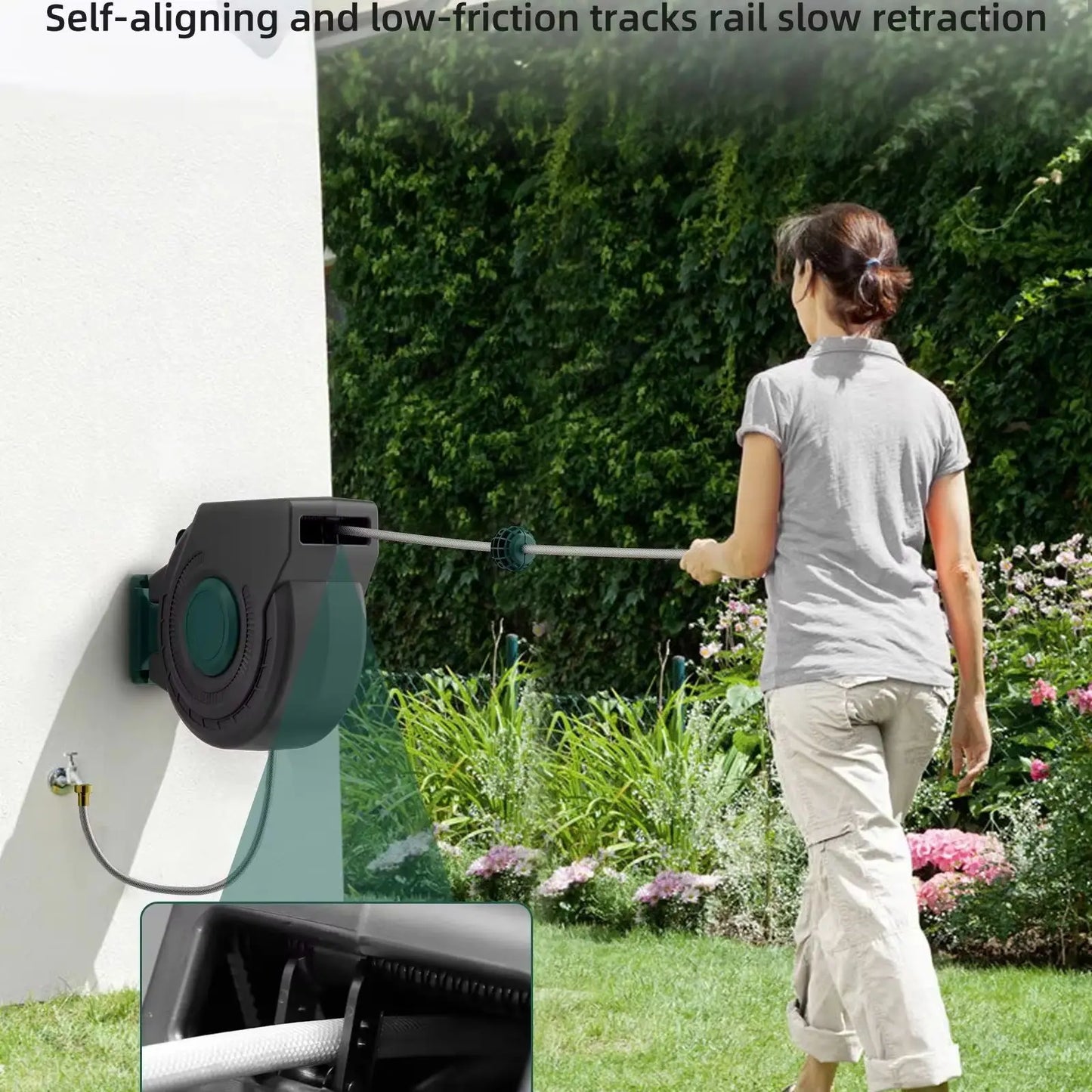 Retractable Garden Hose Reel With Slow Return And Wall Mount