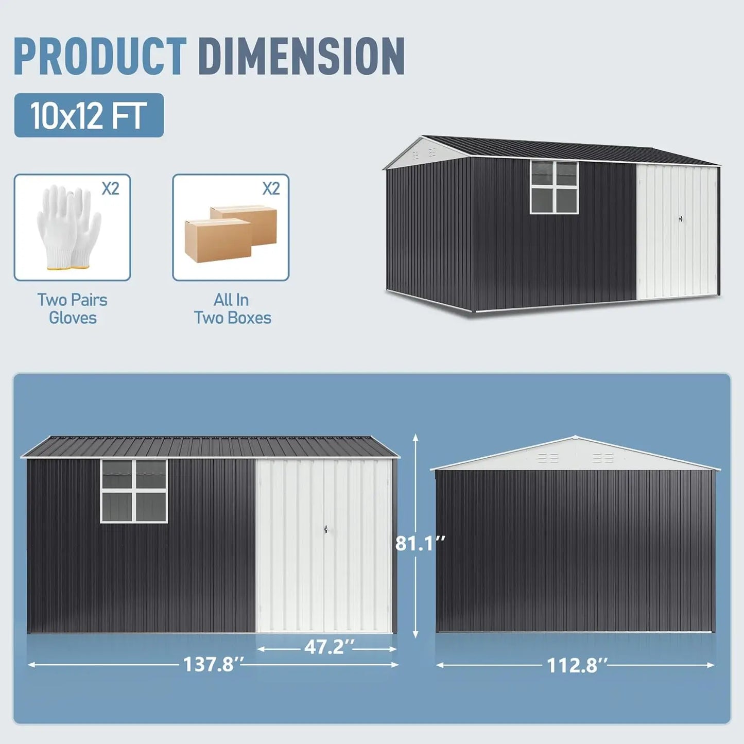 VIWAT Outdoor Metal Storage Shed With Window And Lockable Door