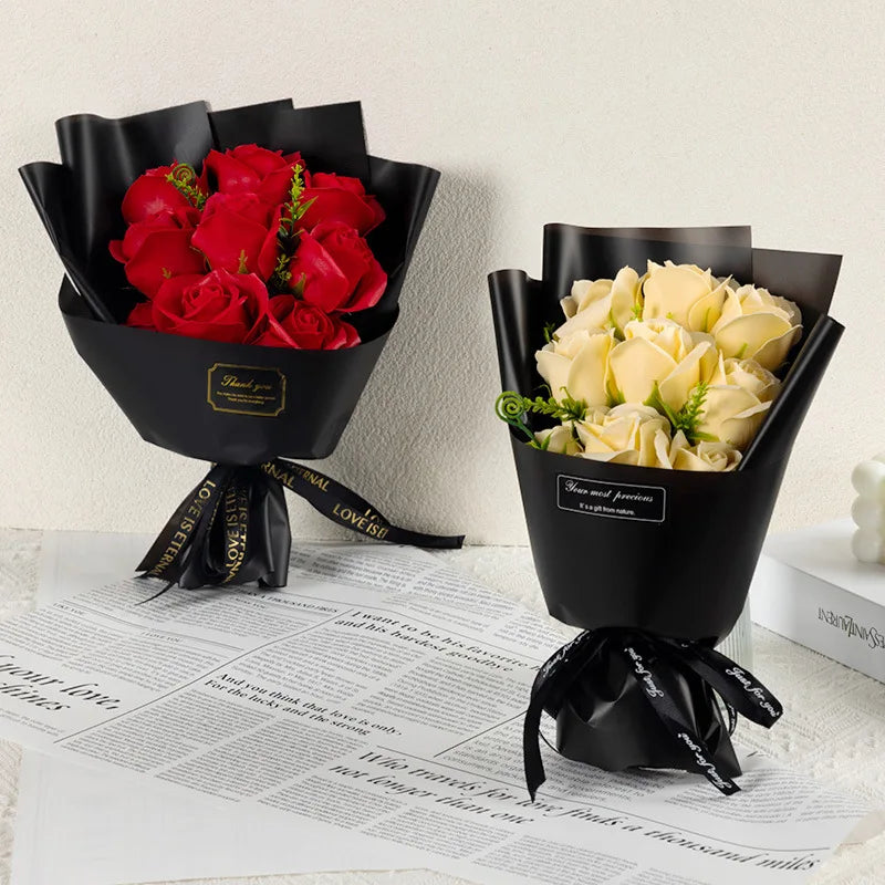 9 Heads Soap Flower Rose Bouquet Artificial Roses For Christmas
