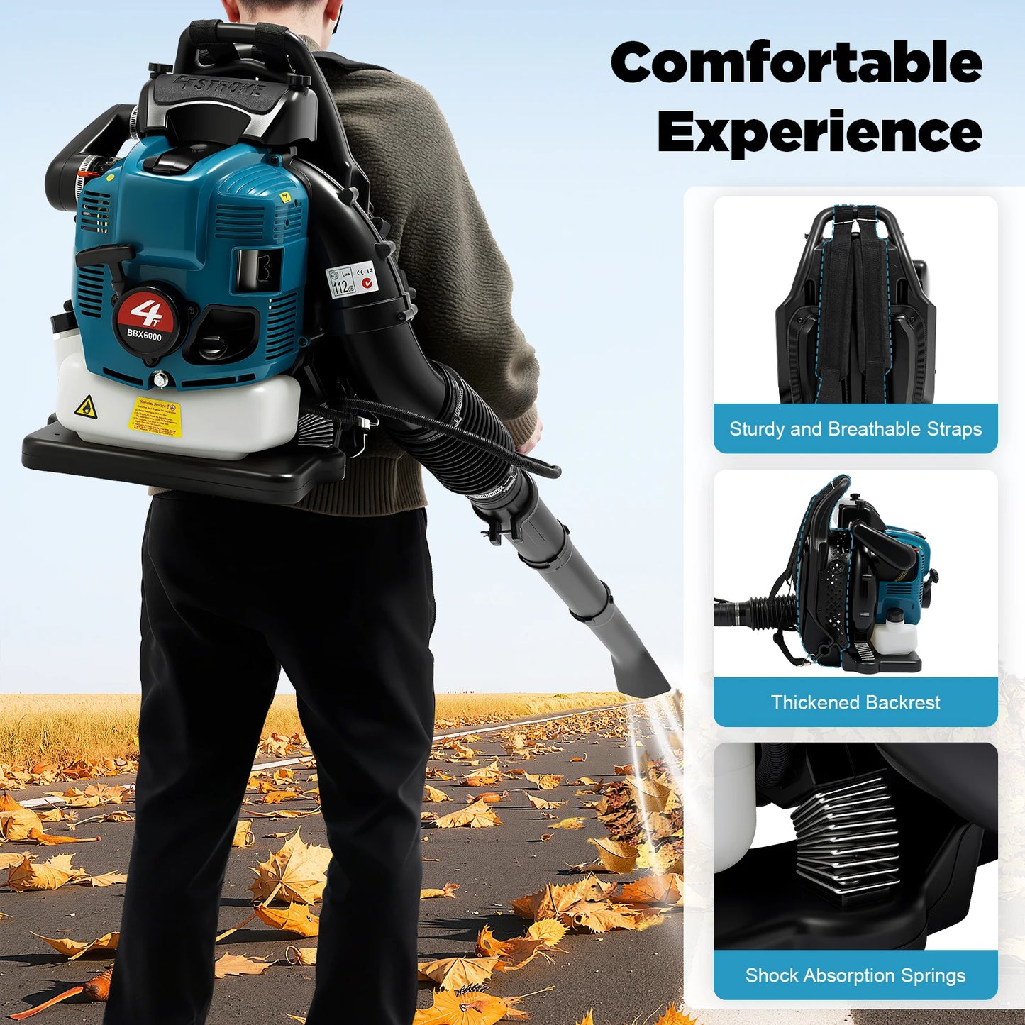 Bymaocar 4 Stroke 75.6cc Backpack Gas Leaf Blower 2600W