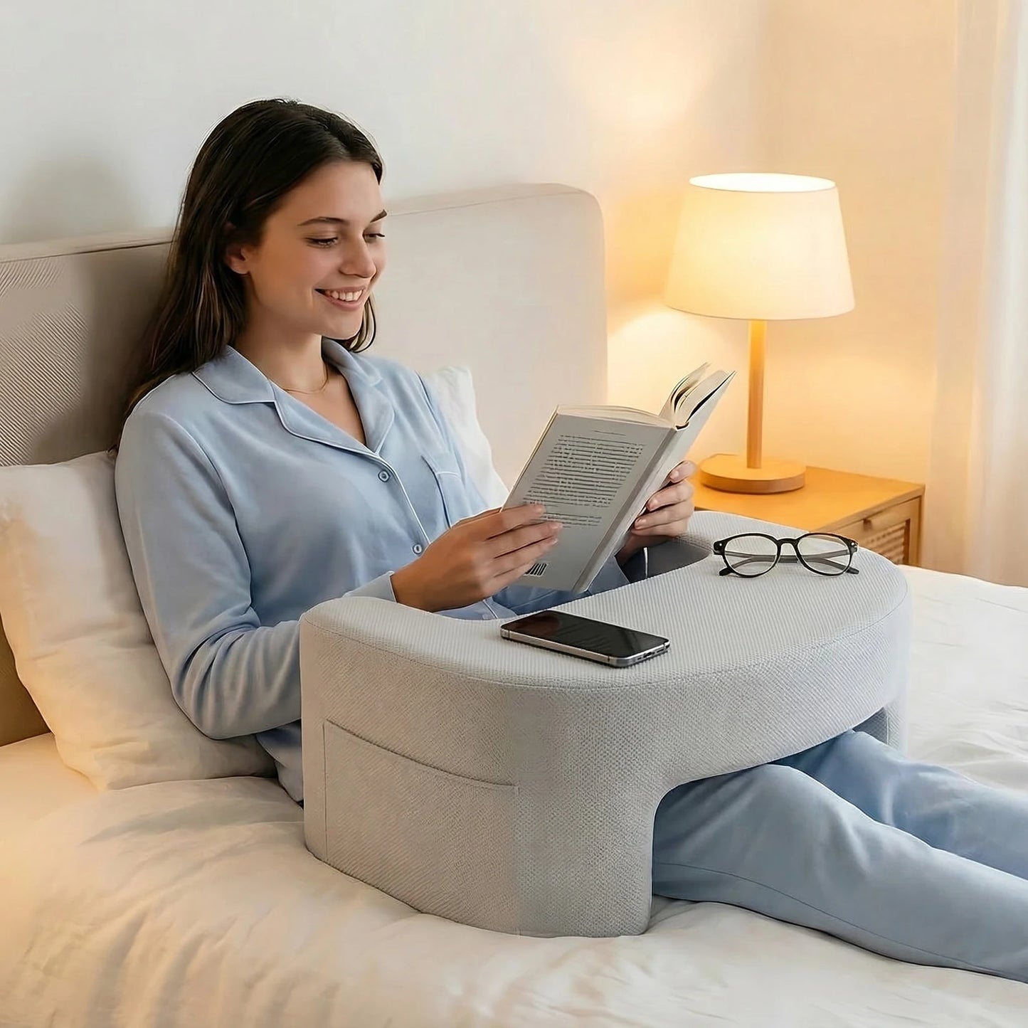 JHK Curved Memory Foam Reading Pillow With Washable Cover