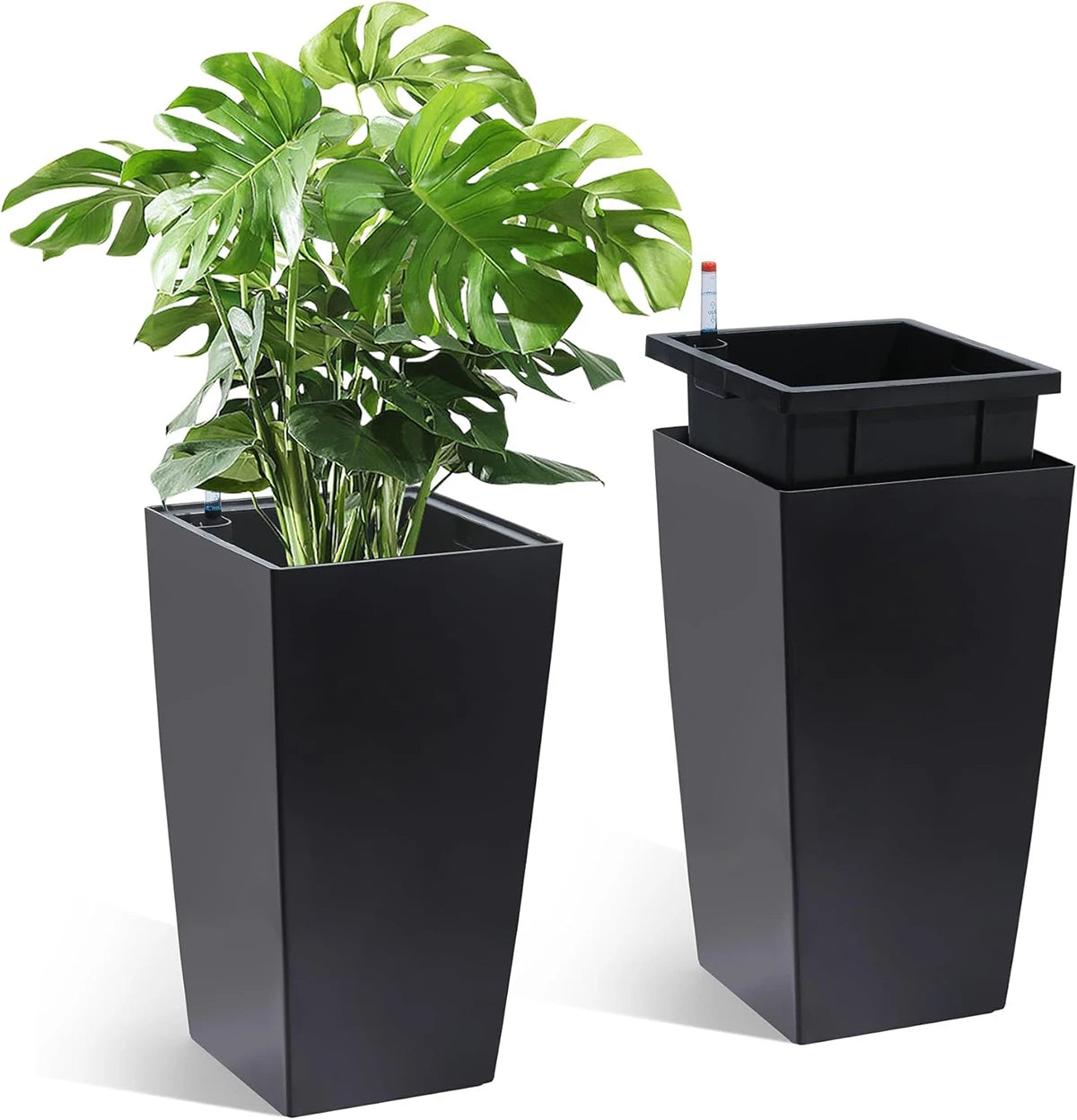 TWISTER.CK Rectangular Planters Set Of 2 With Drainage Holes Water Level Monitor