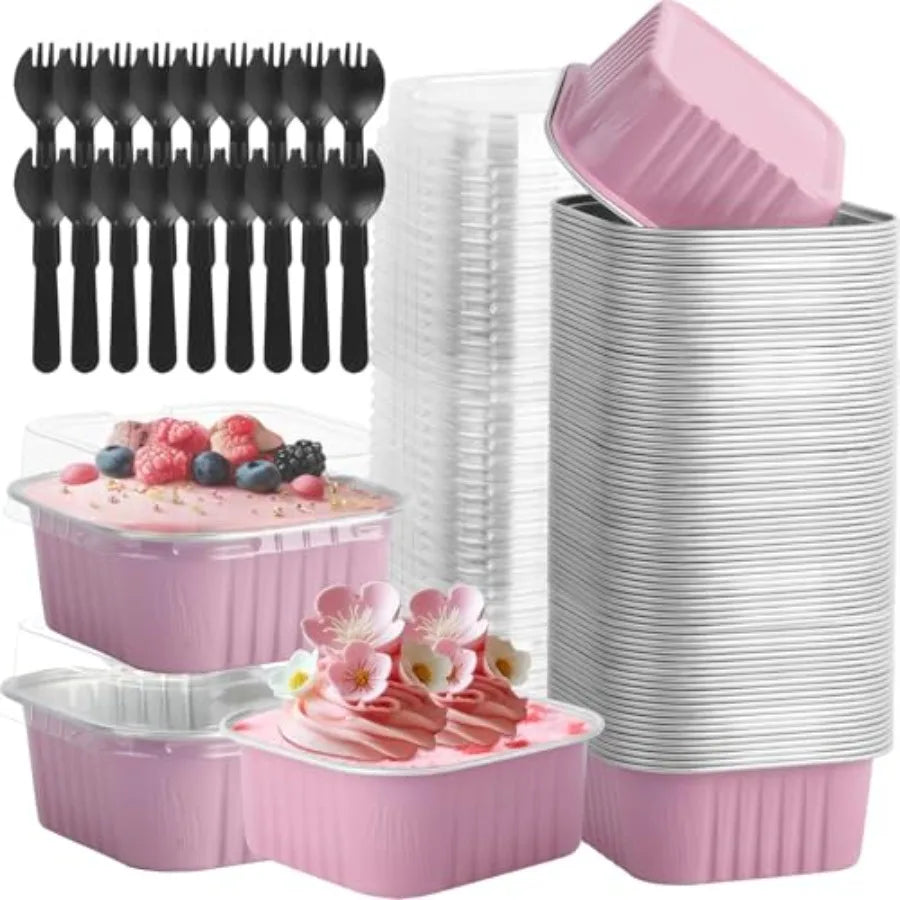 Mini Square Cake Pans With Lids And Spoons Aluminum Ramekins