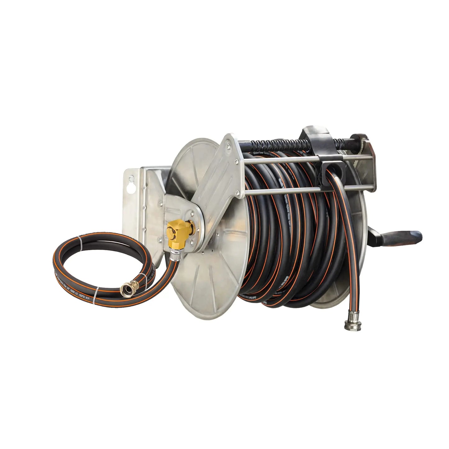 Giraffe Tools Stainless Steel Garden Hose Reel With Crank Wall Or Floor Mount