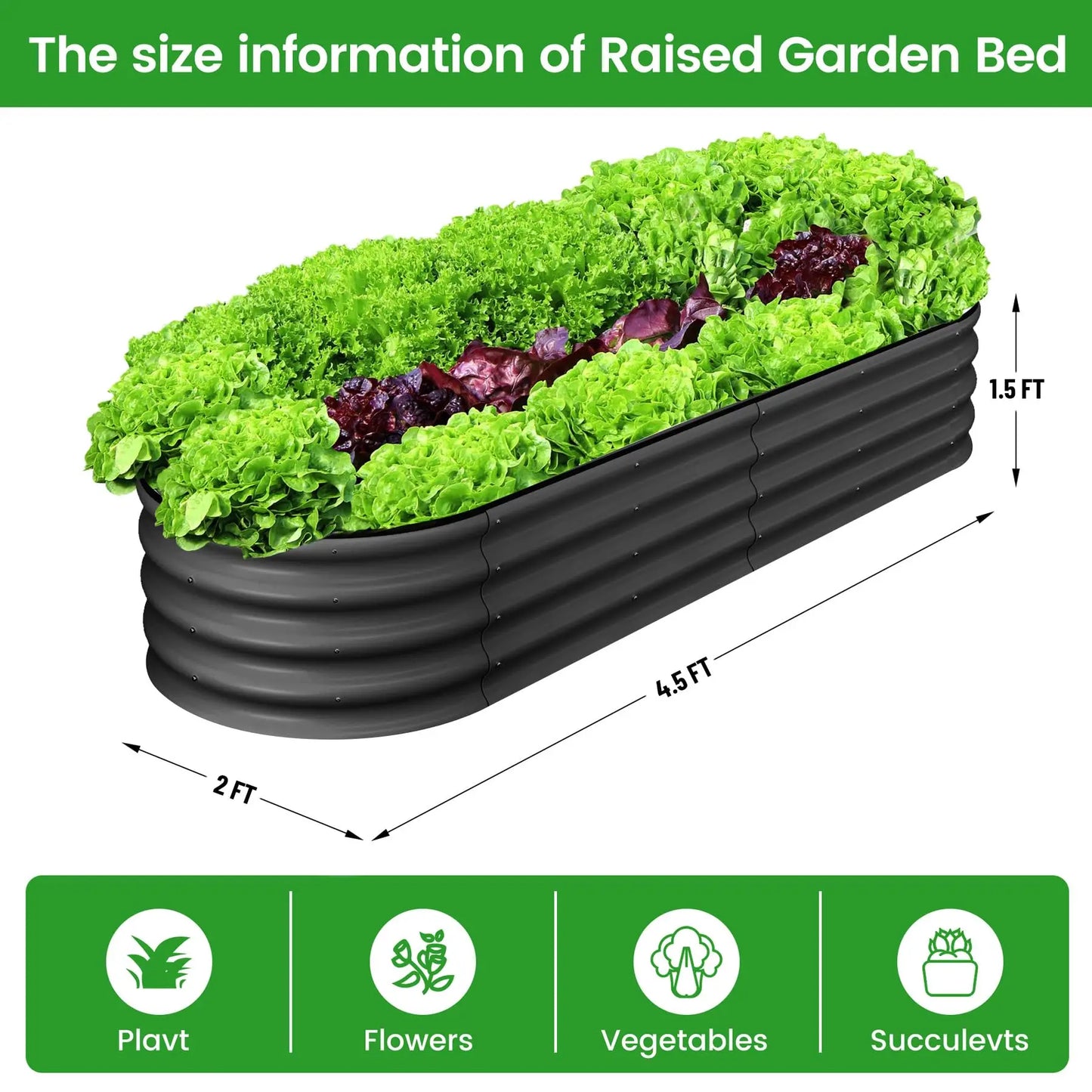 HiMISS 2 Pack Oval Galvanized Steel Raised Garden Bed