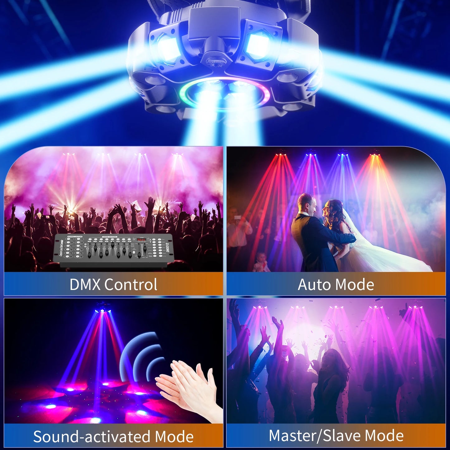 DayFlicker 120W RGBW Moving Head Light DMX512 26CH Strobe
