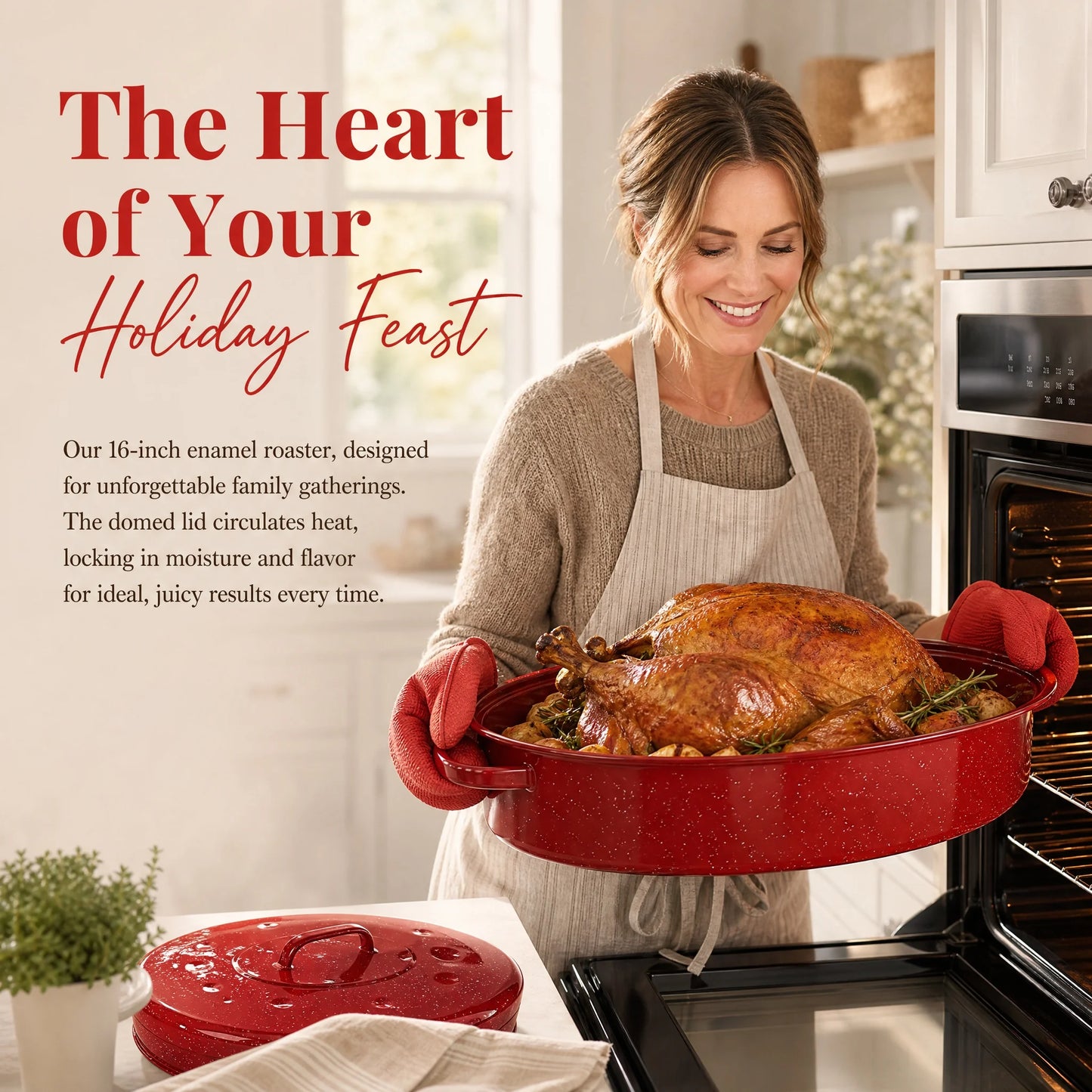 Enamel Carbon Steel Roasting Pan With Lid Oval Roaster