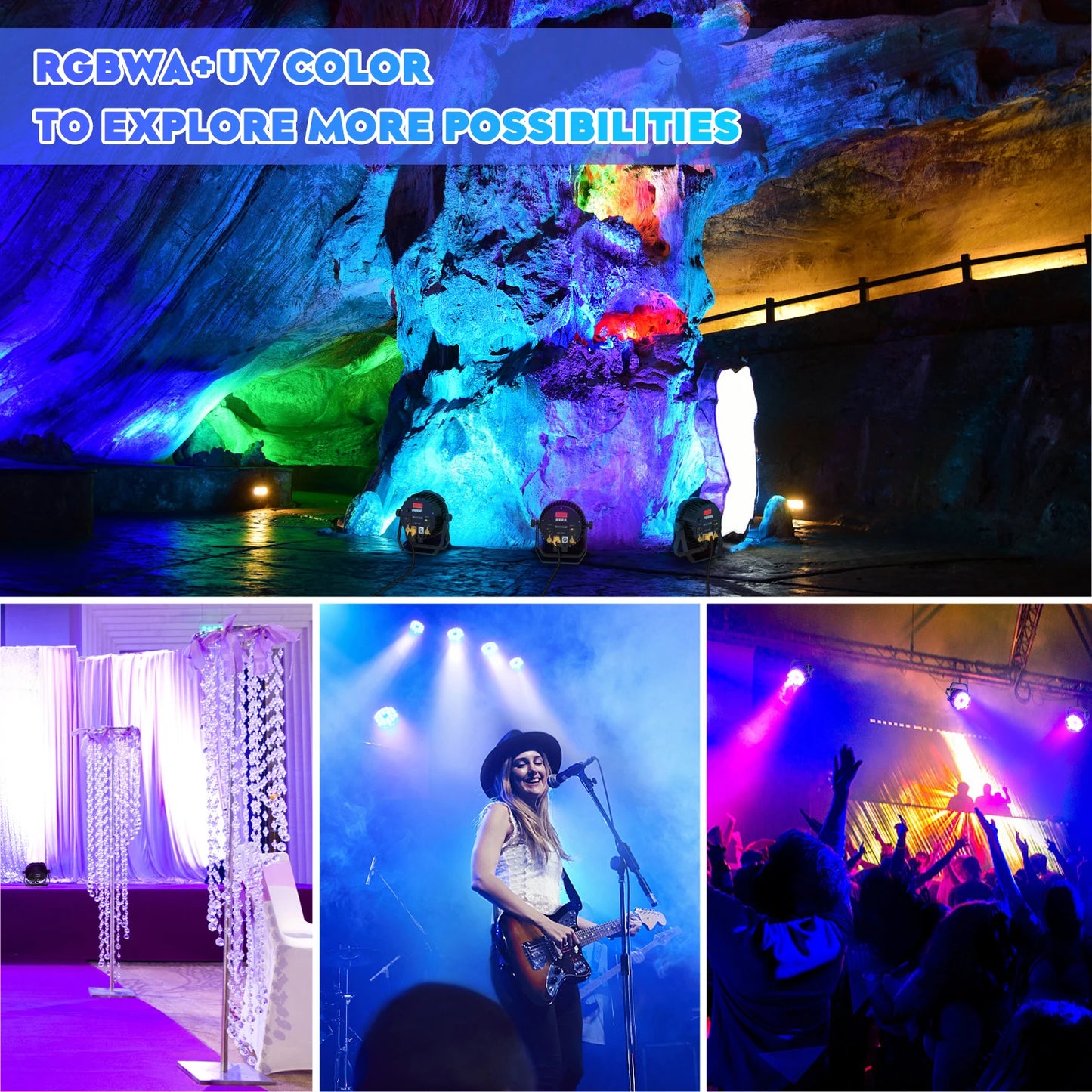 U'King 4Pack 150W LED Par Light Waterproof DMX512 18x10W RGBWAUV