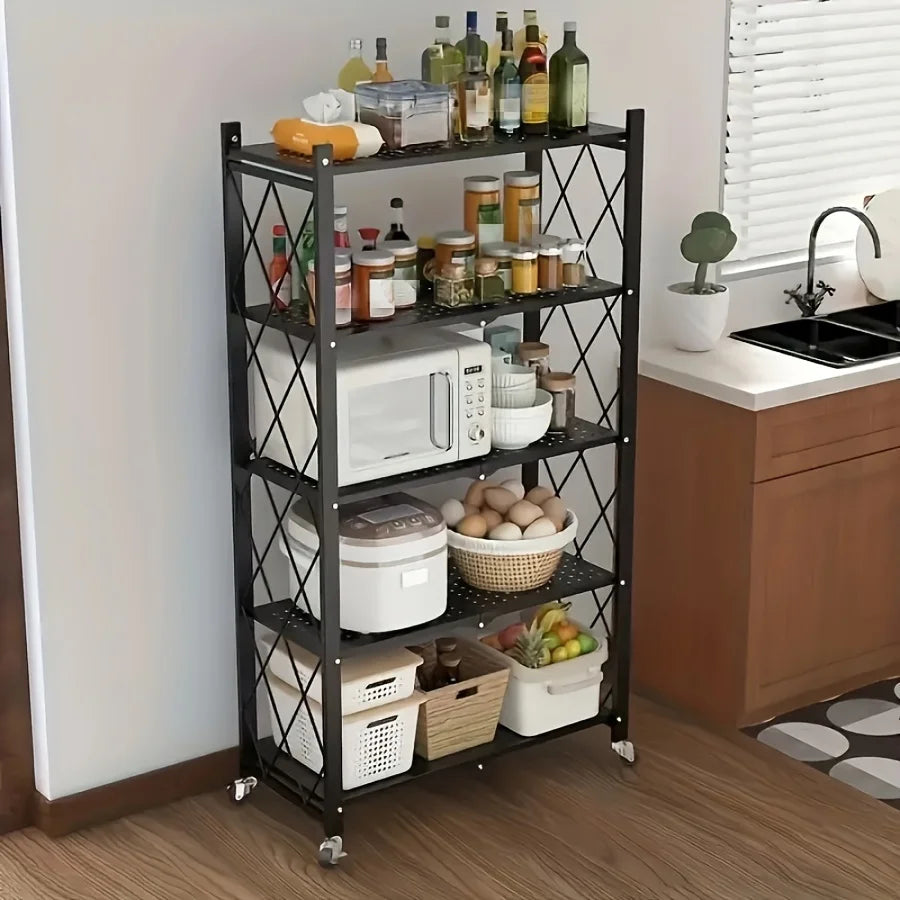 Heavy-Duty Foldable Metal Storage Rack With Wheels for Movable Organization