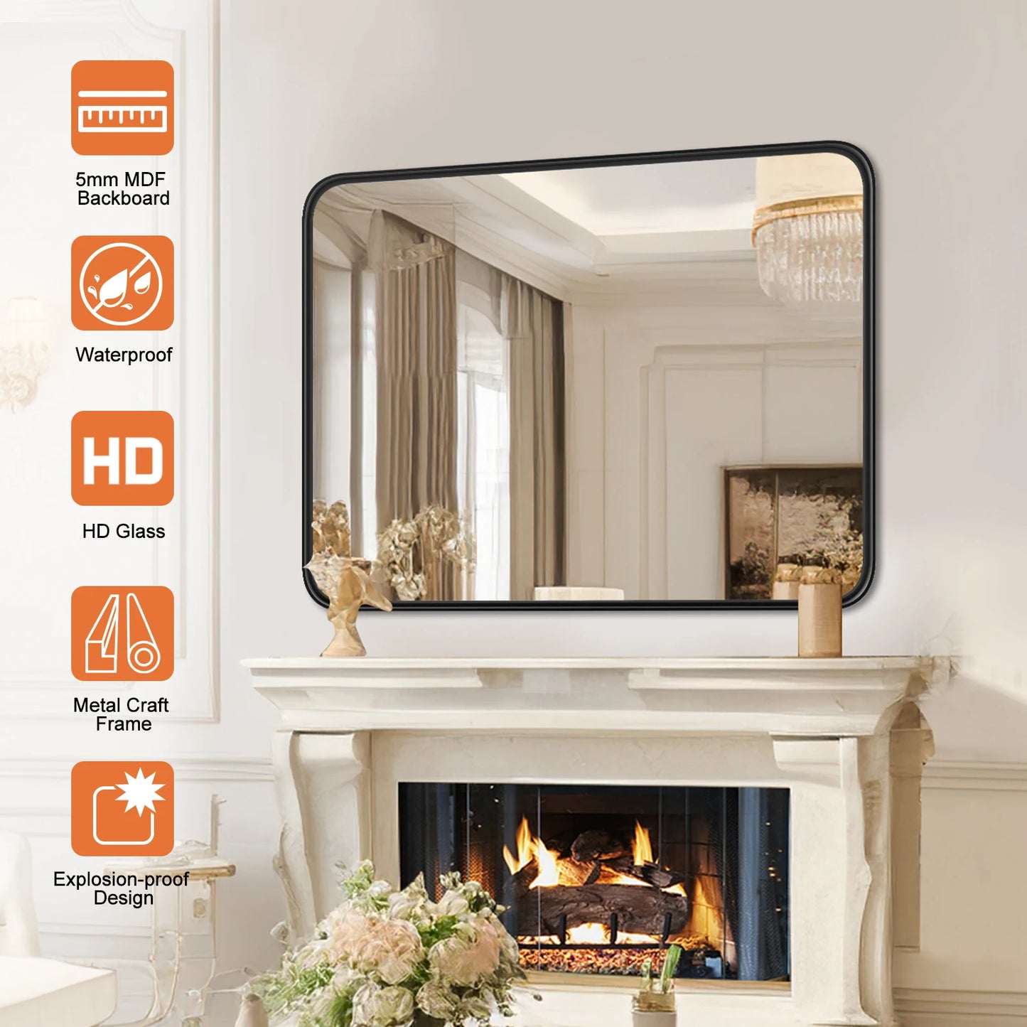 JHK Matte Metal Framed Bathroom Mirror Wall Mounted