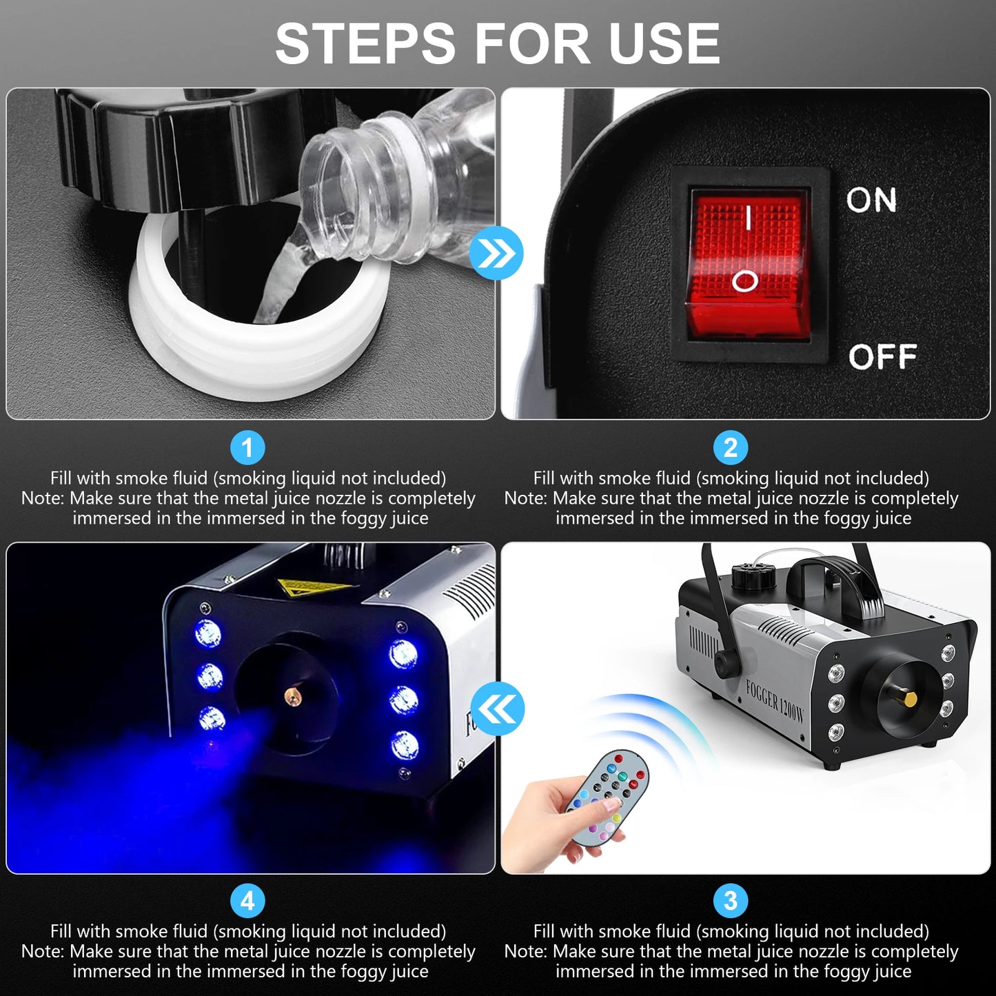 Rudderstar 1200W RGB LED Fog Machine With Remote Control