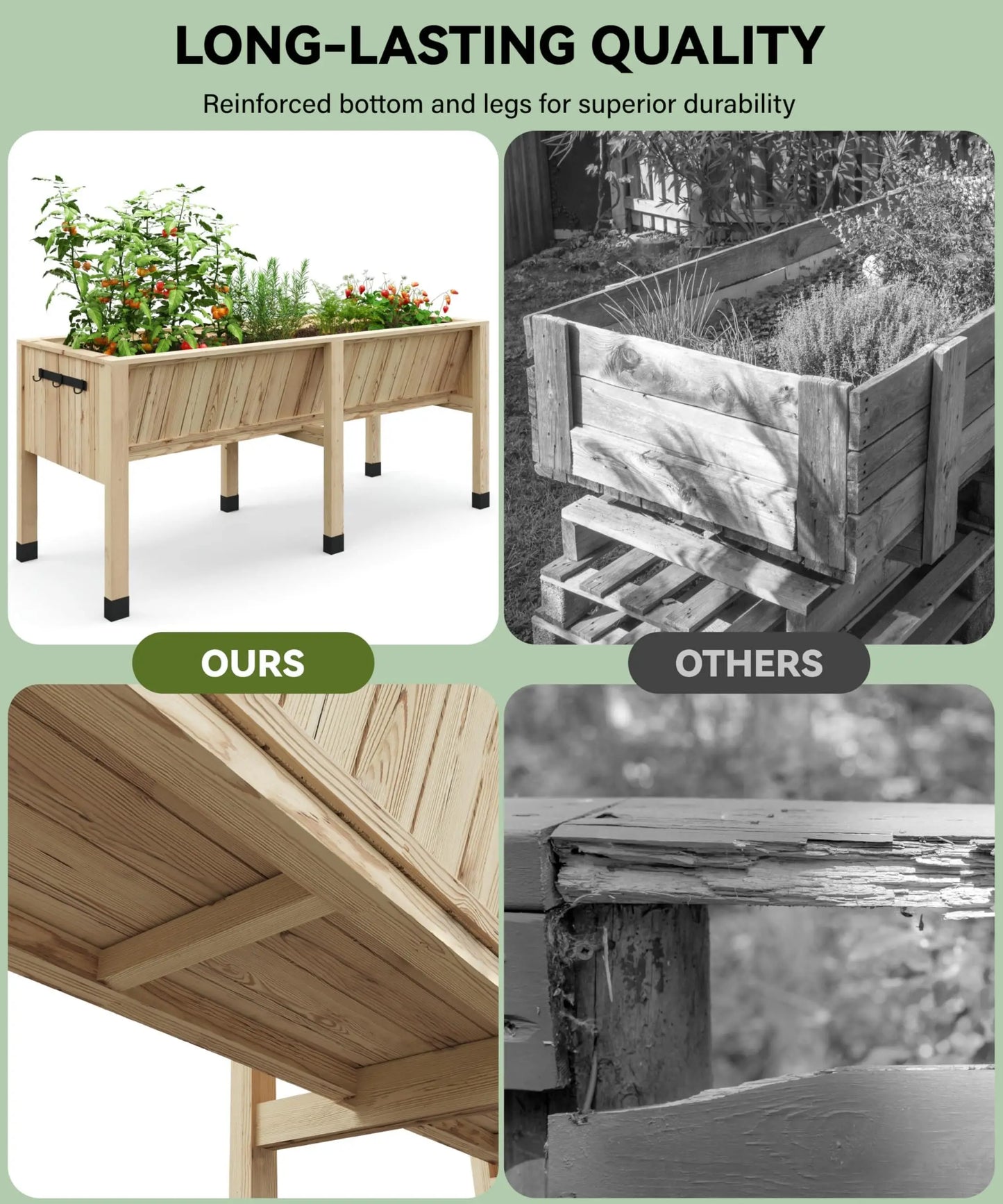 HiMISS Raised Wooden Garden Bed With Tool Hooks Elevated Planter