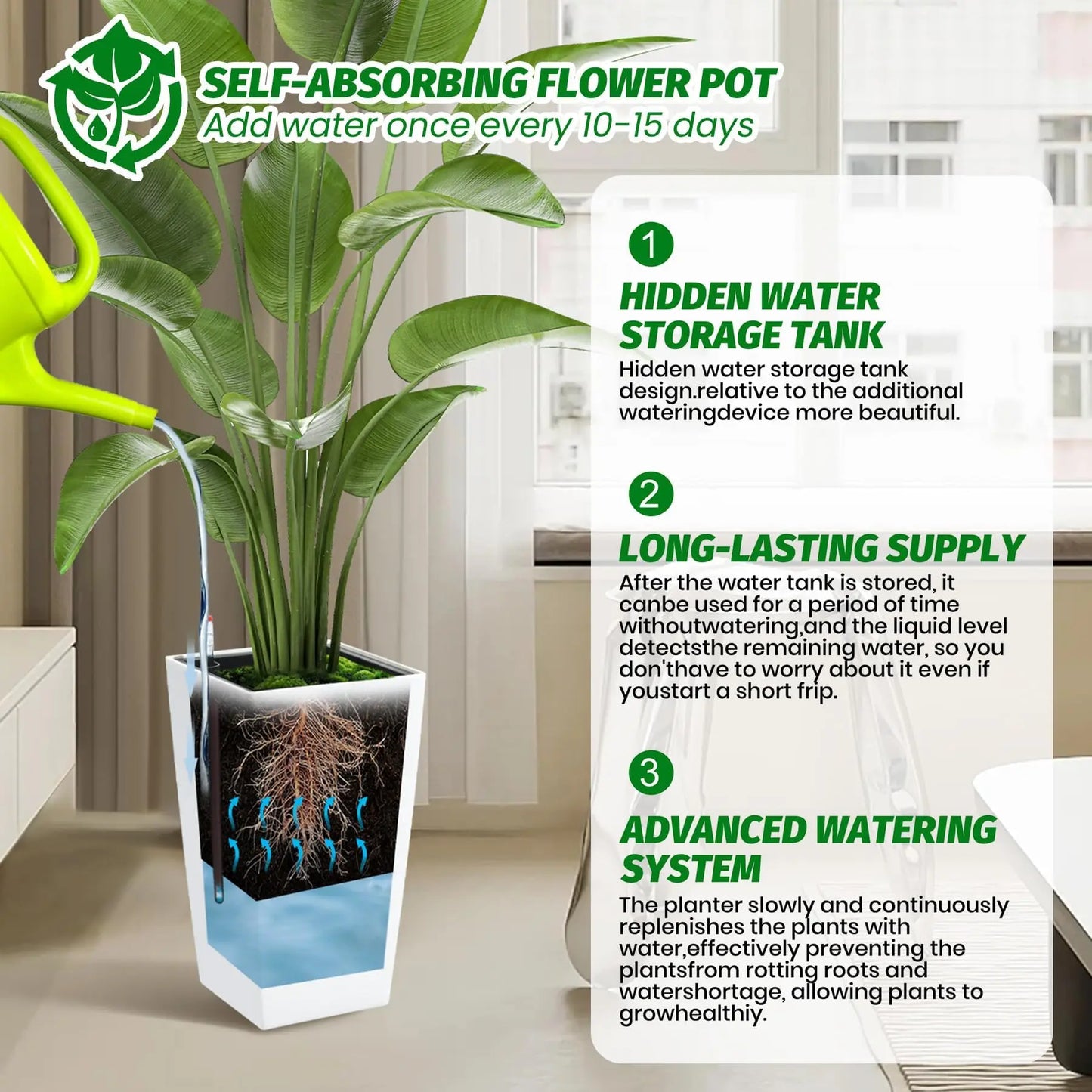 HiMISS Self Watering Planters Set Of 2 For Front Porch