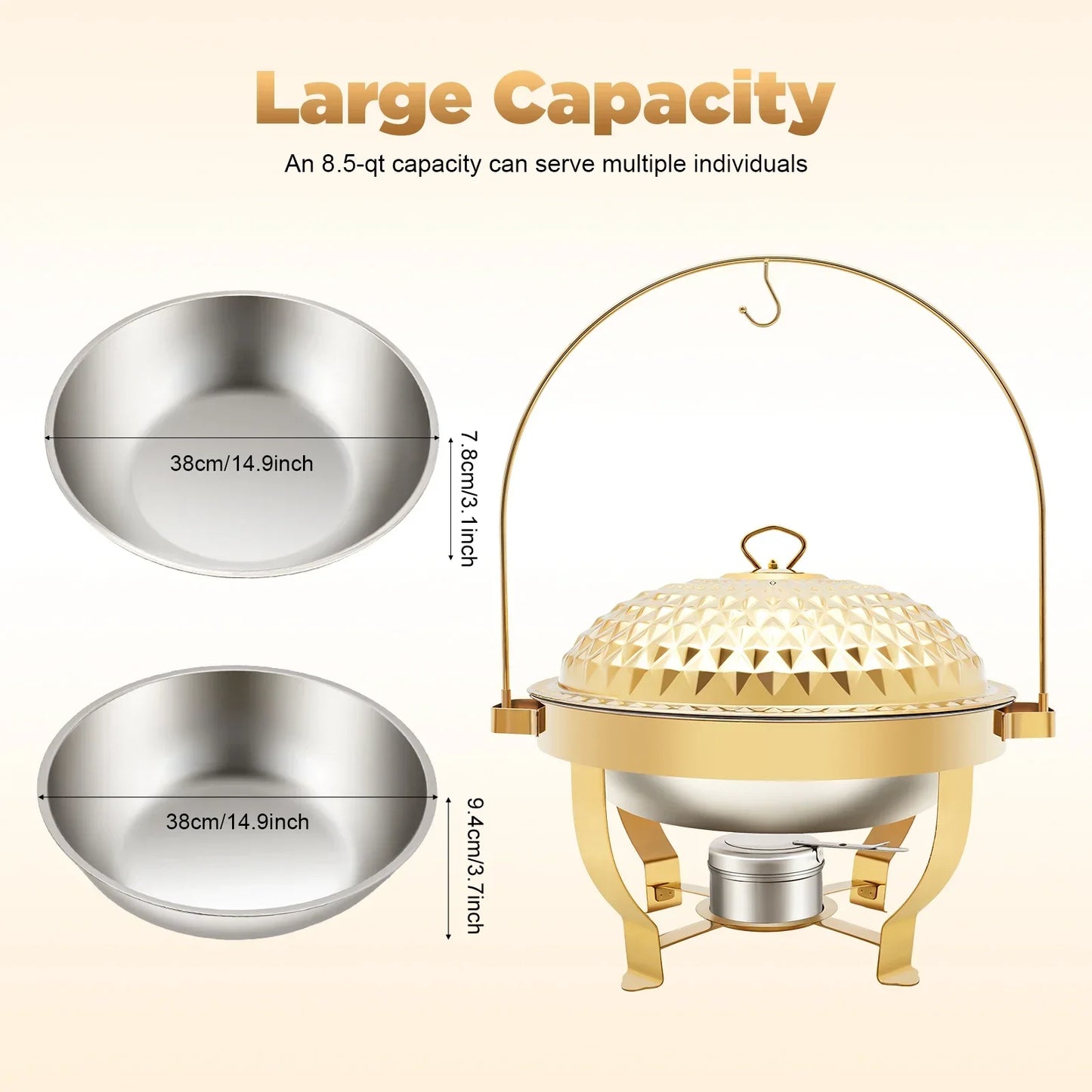 Stainless Steel Round Chafing Dish Buffet With Hanging Lid