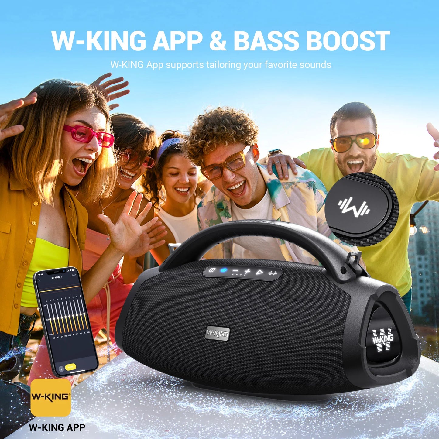 W-King D20 200W RMS Portable Bluetooth Speaker IPX7 Waterproof Outdoor