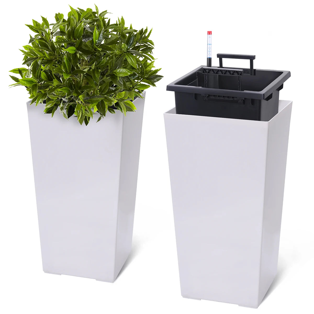 TWISTER.CK Rectangular Planters Set Of 2 With Drainage Holes Water Level Monitor