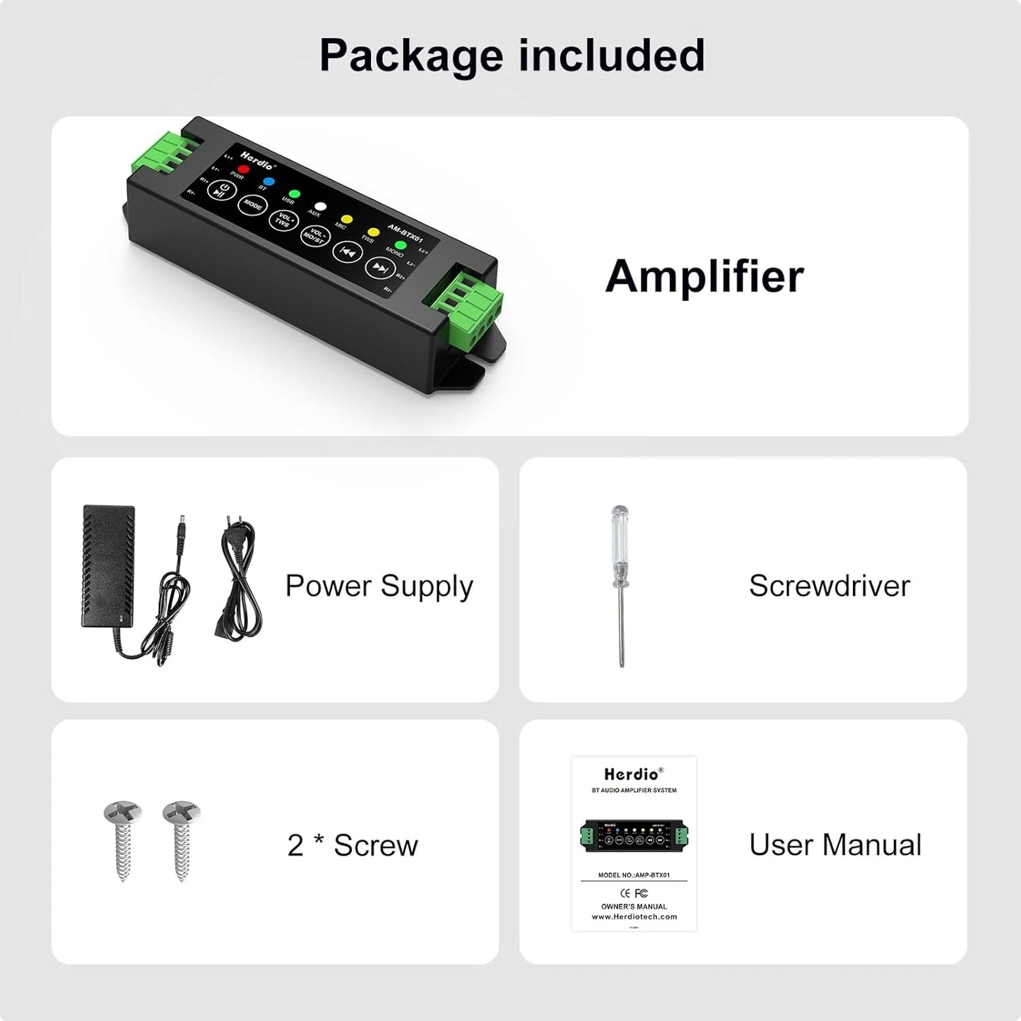 Herdio 4 Channel Bluetooth Amplifier 200W Output With 24V5A Power Supply